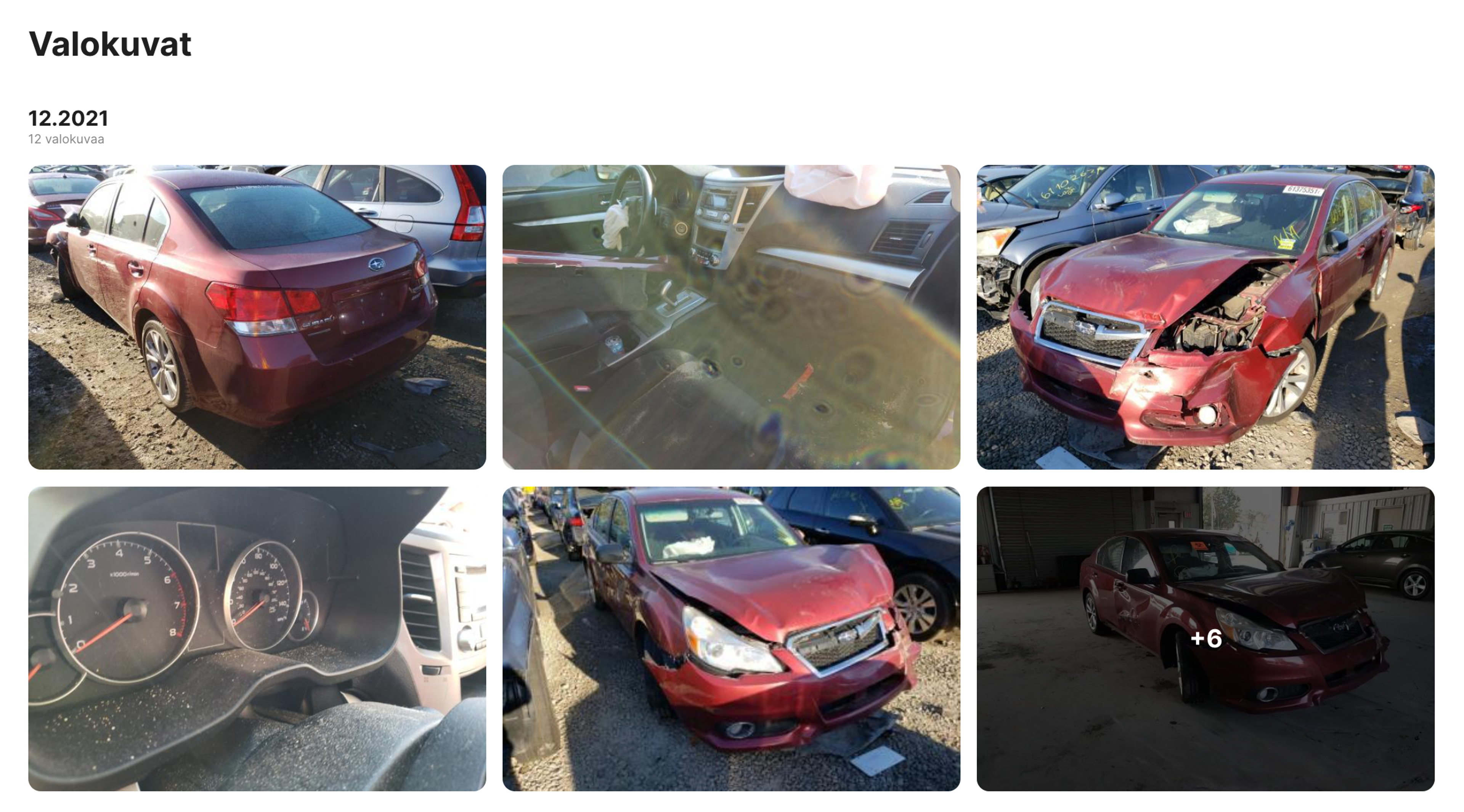 Vaurioituneen auton vanhoja kuvia carVerticalin raportissa
