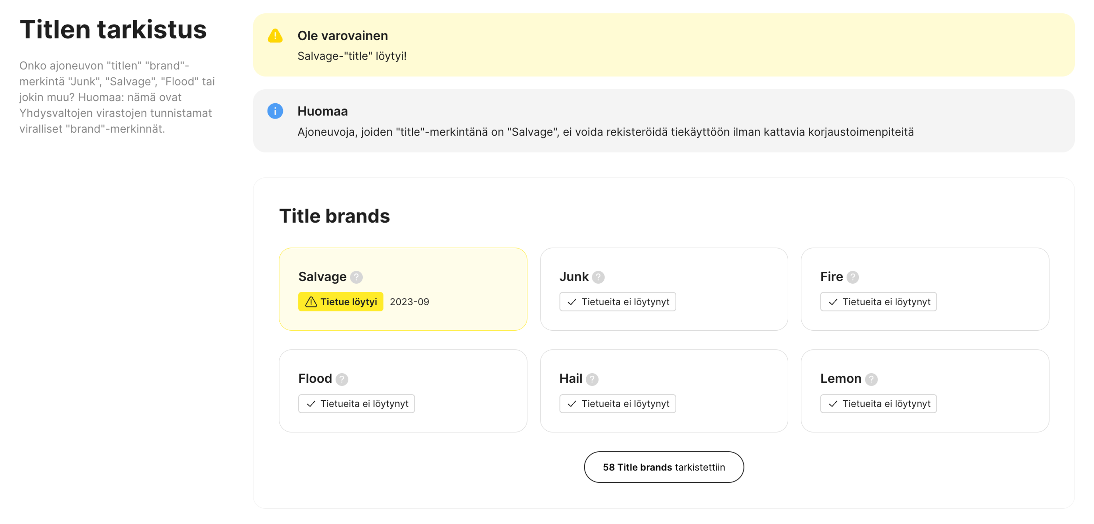 nimimerkit löytyvät carVertical-raportista