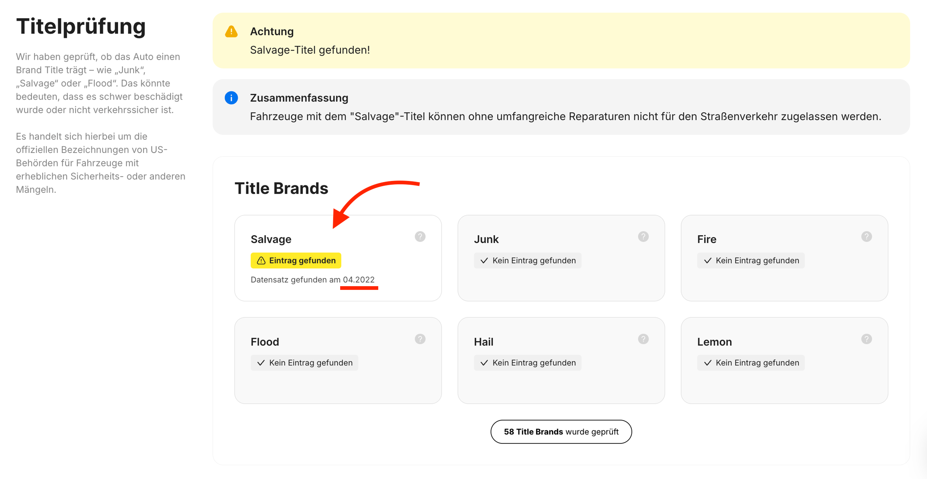 Salvage Title im carVertical-Bericht gefunden