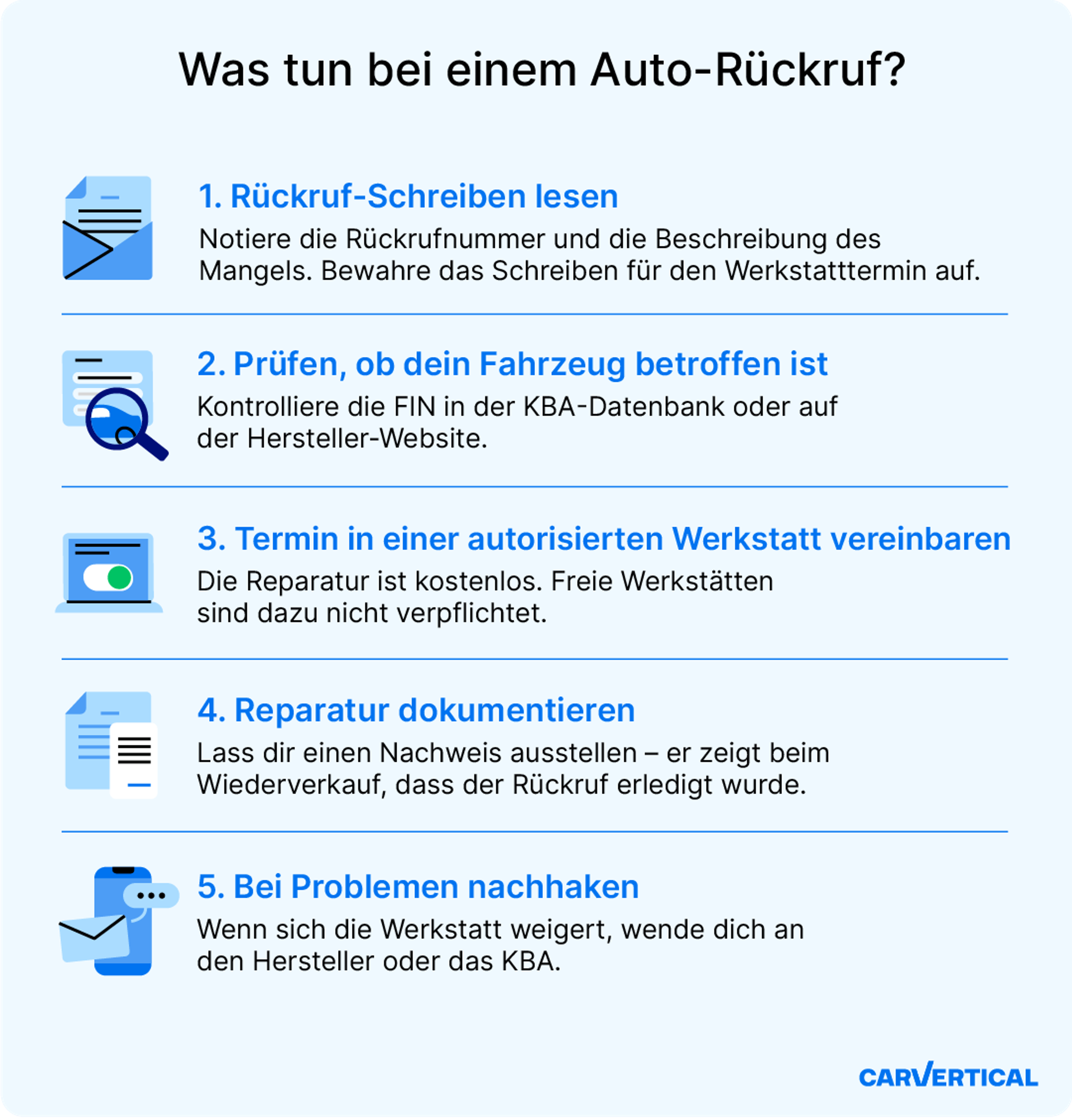 Schritte nach Erhalt einer Rückrufbenachrichtigung beim Auto