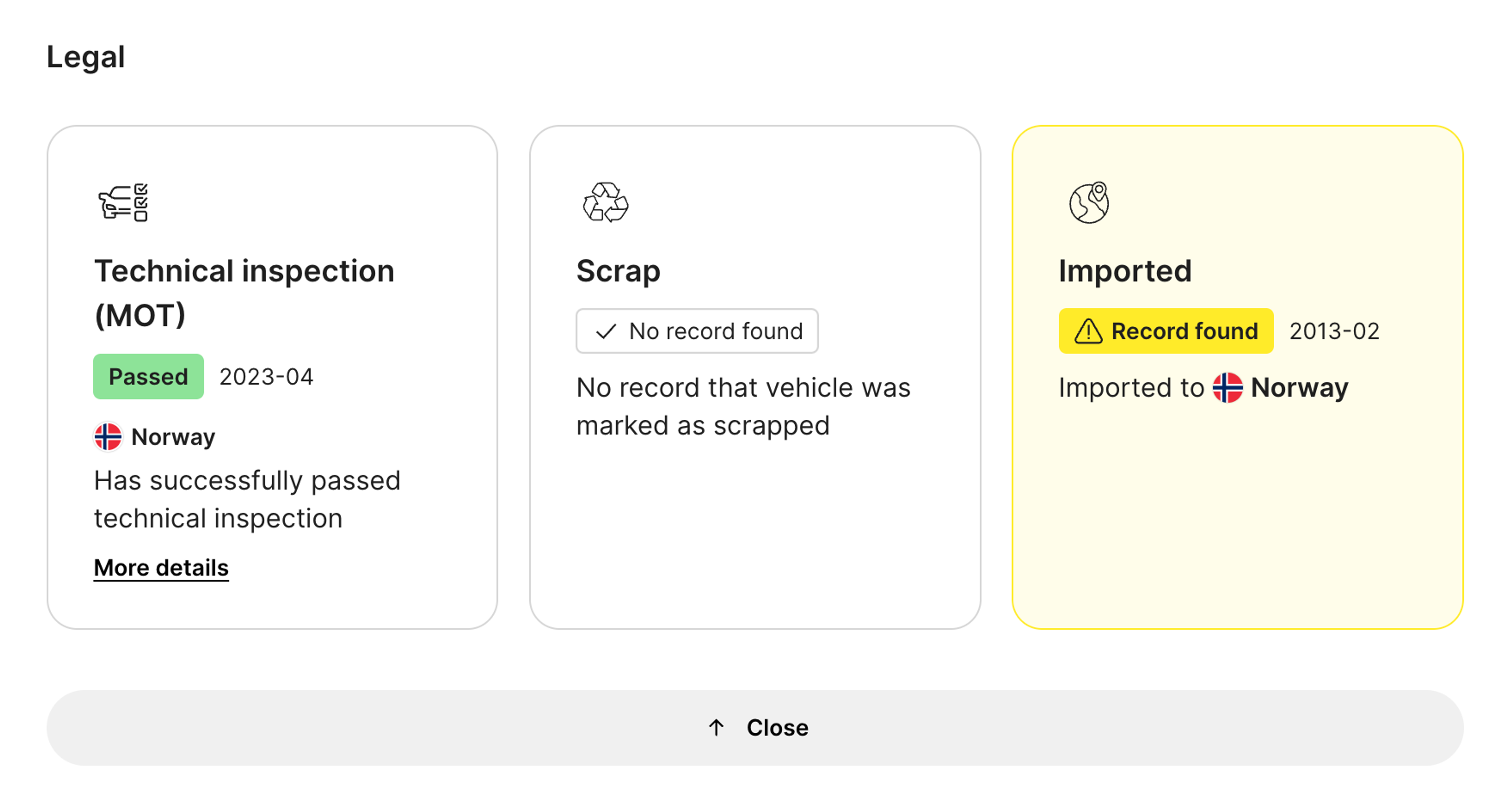 legal section in carVertical report