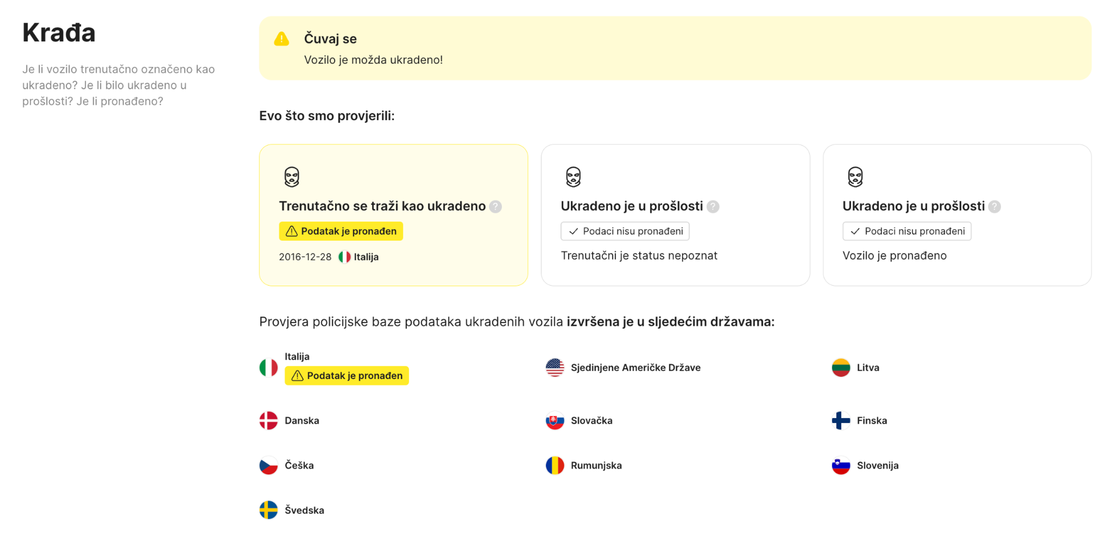 trenutno se traži krađa automobila