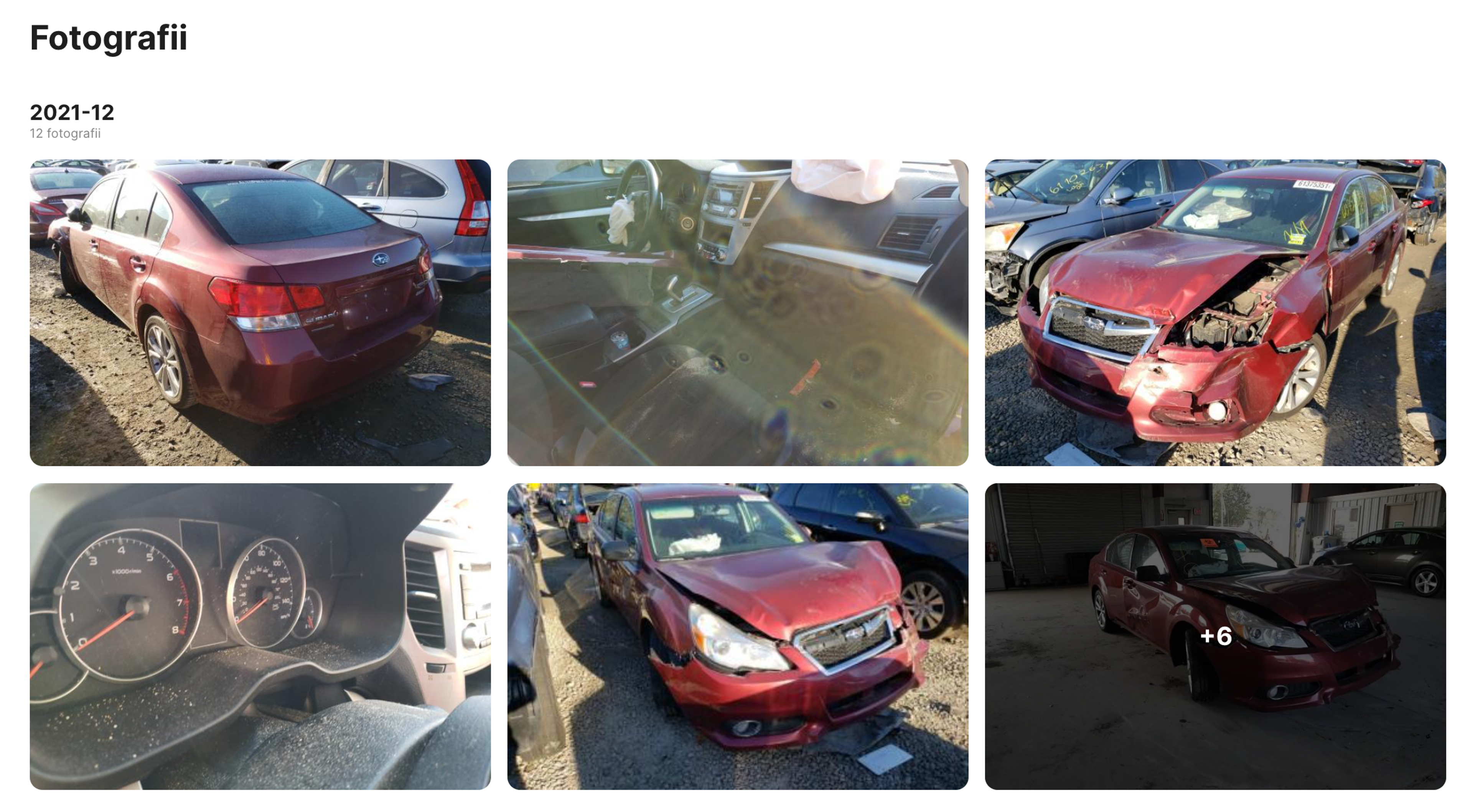 Fotografiile din trecut ale unei mașini avariate, dintr-un raport carVertical