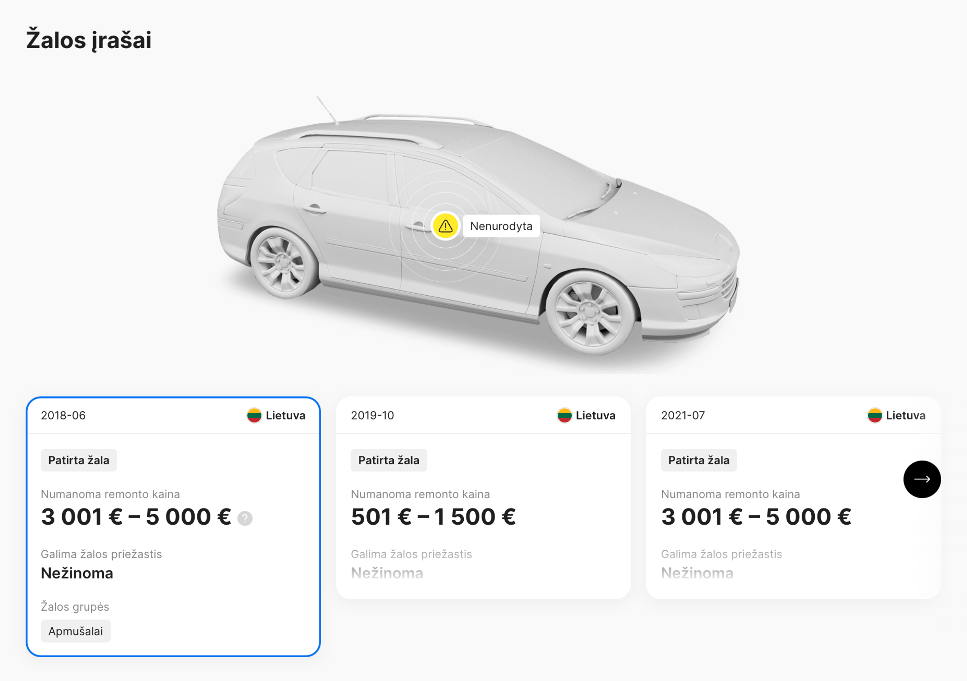 Žalų įrašai carVertical automobilio istorijos ataskaitoje