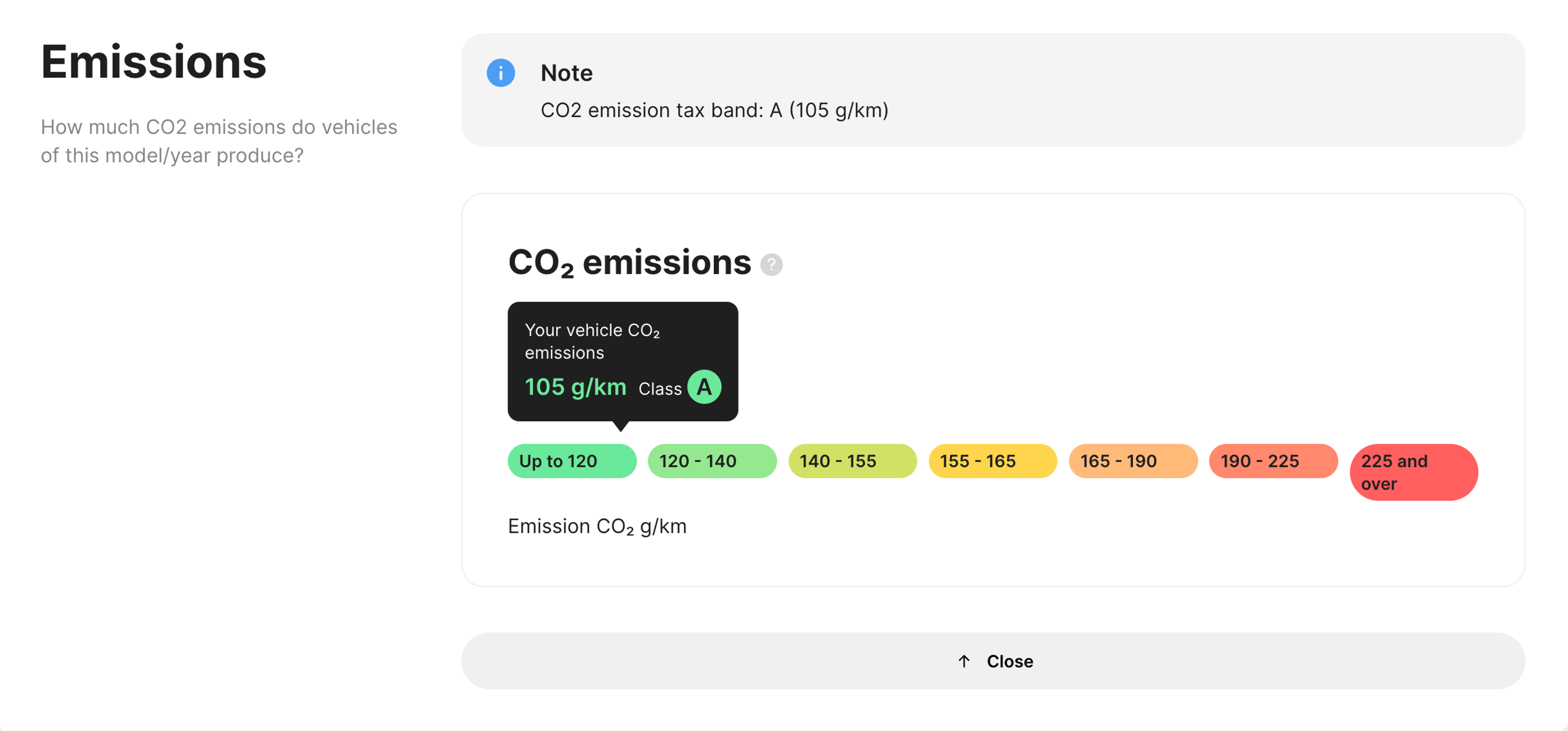 Report sample showing the vehicle’s emissions class