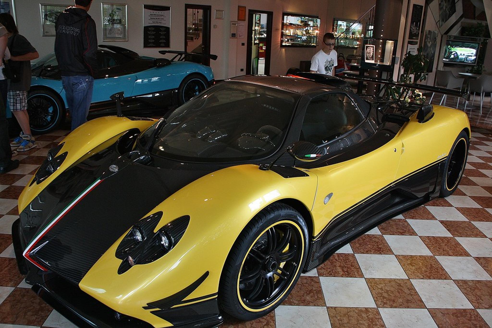 Yellow Pagandi Zonda Cinque in a showroom