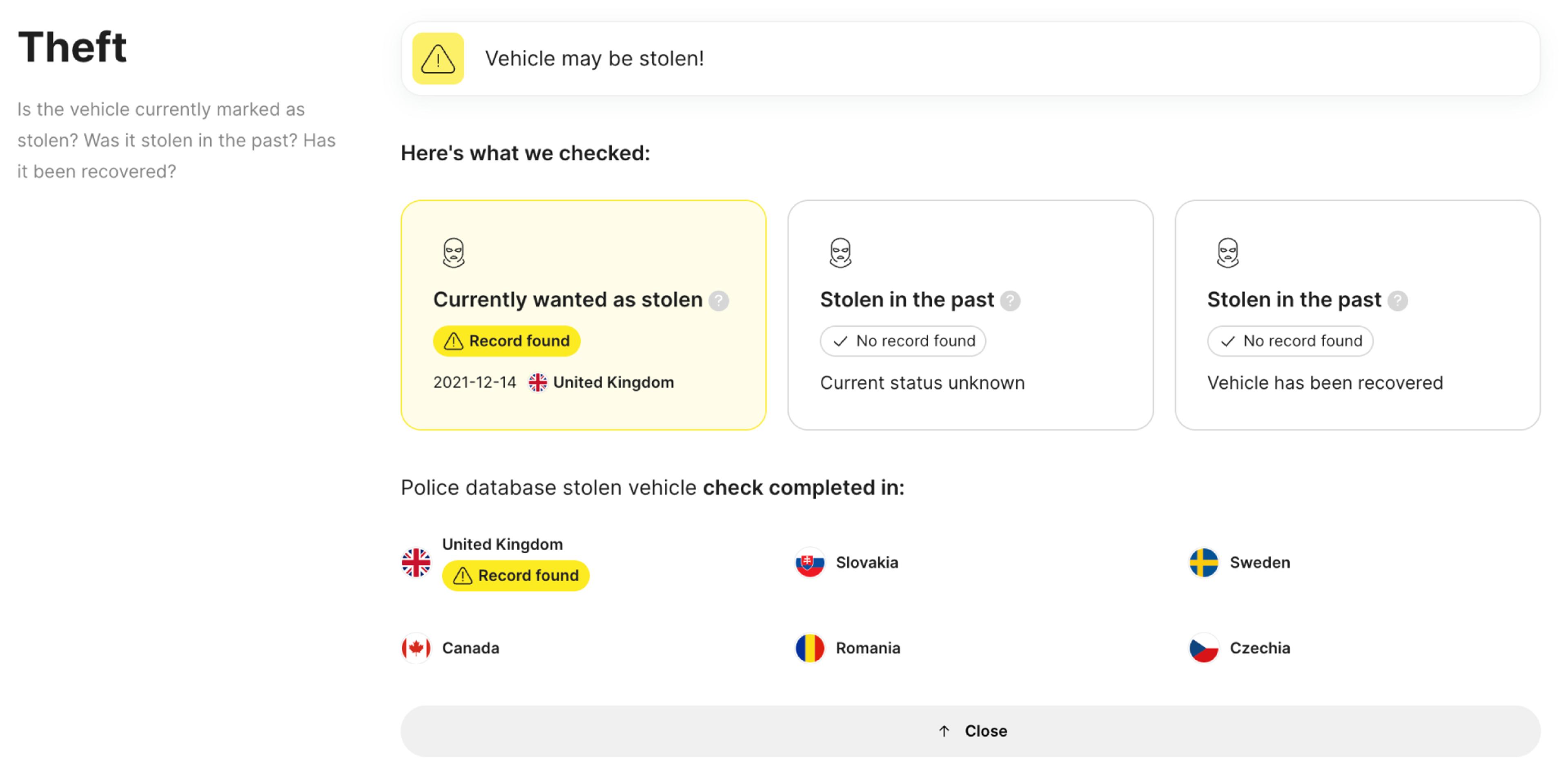 Stolen vehicle records