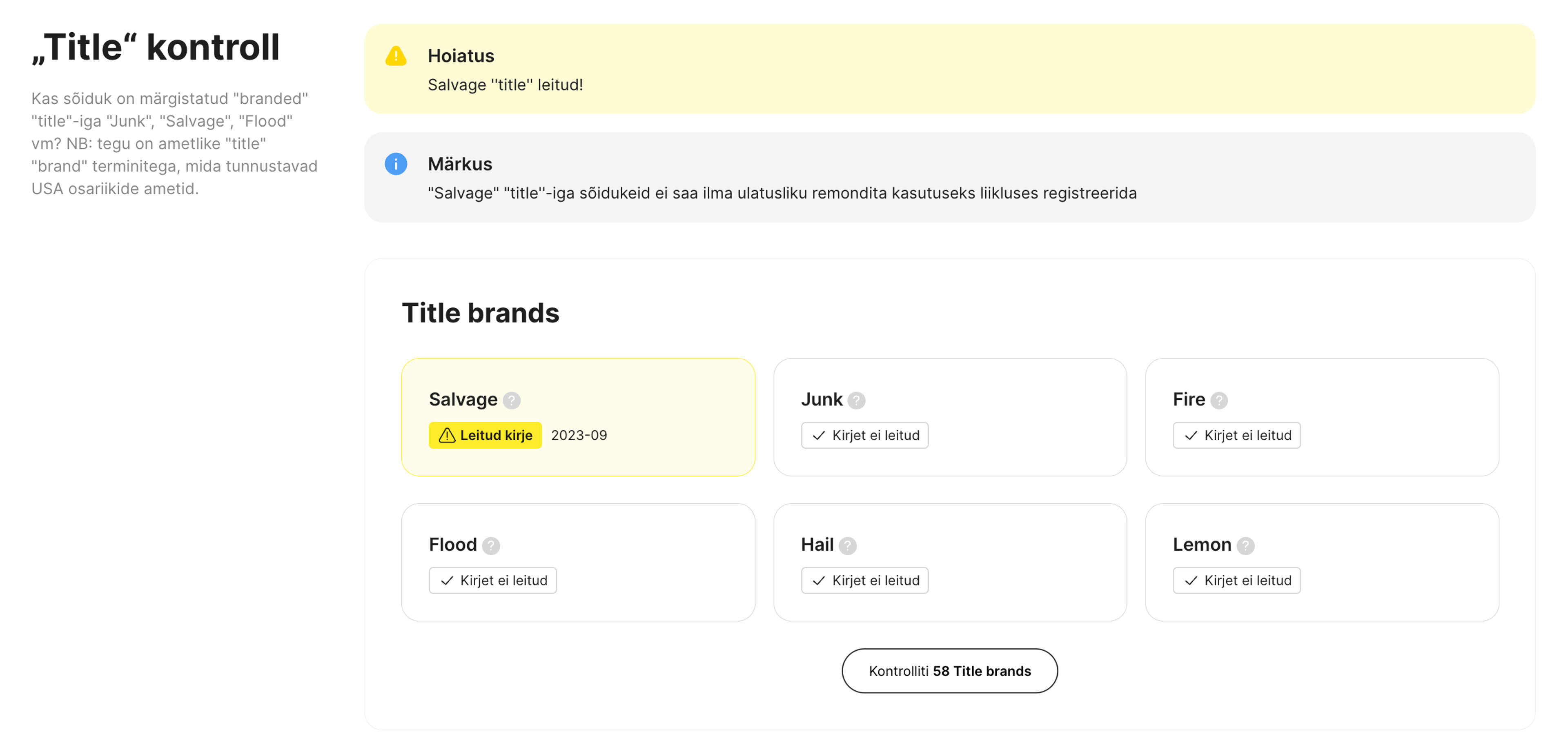 päästmise pealkiri leitud carVerticali aruandest