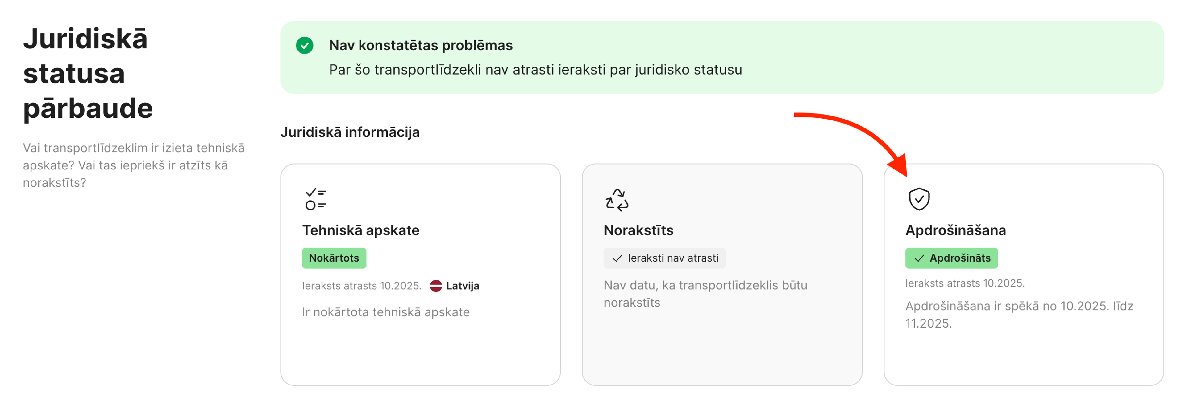 “carVertical” atskaites apdrošināšanas statuss