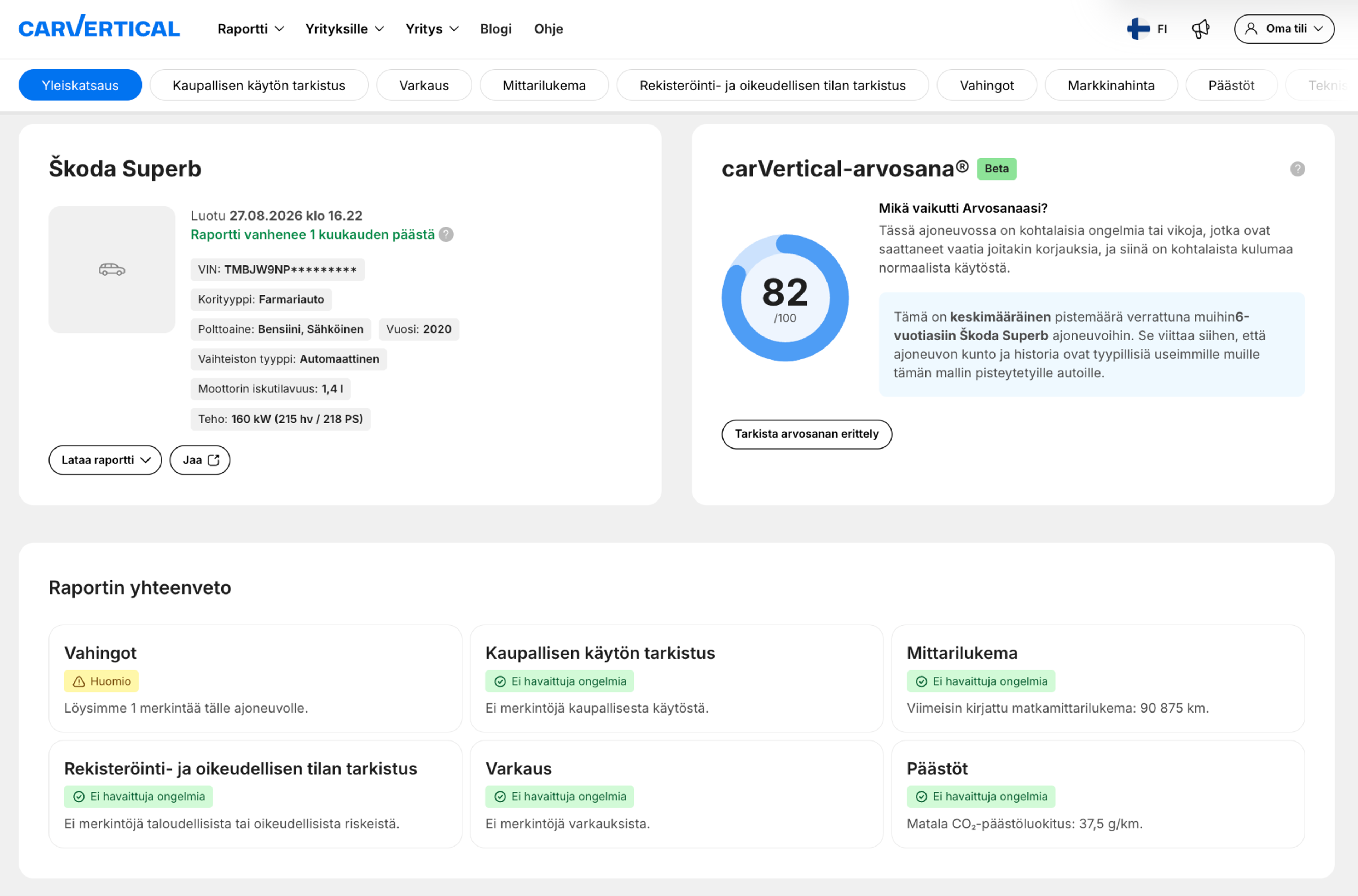 carVertical-raportin yhteenveto