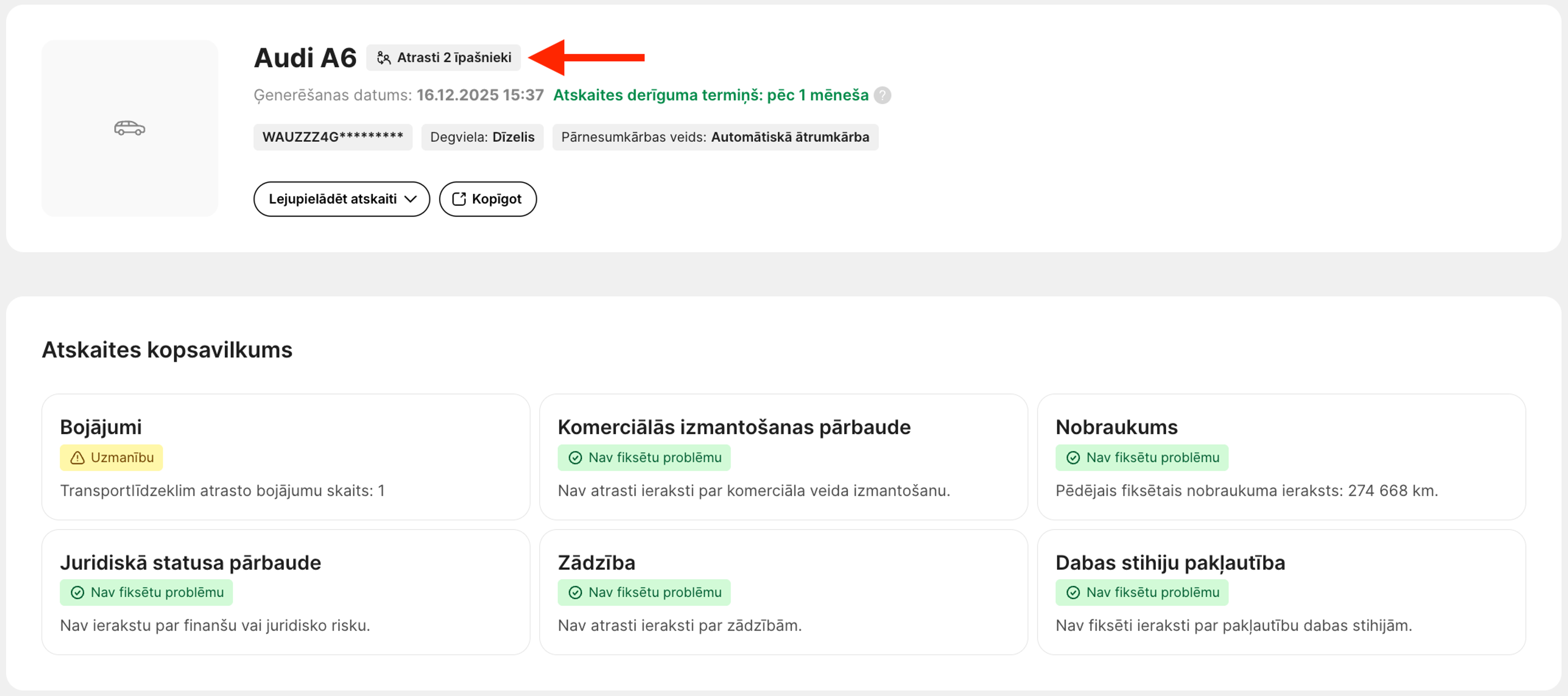 Transportlīdzekļa īpašnieku skaits