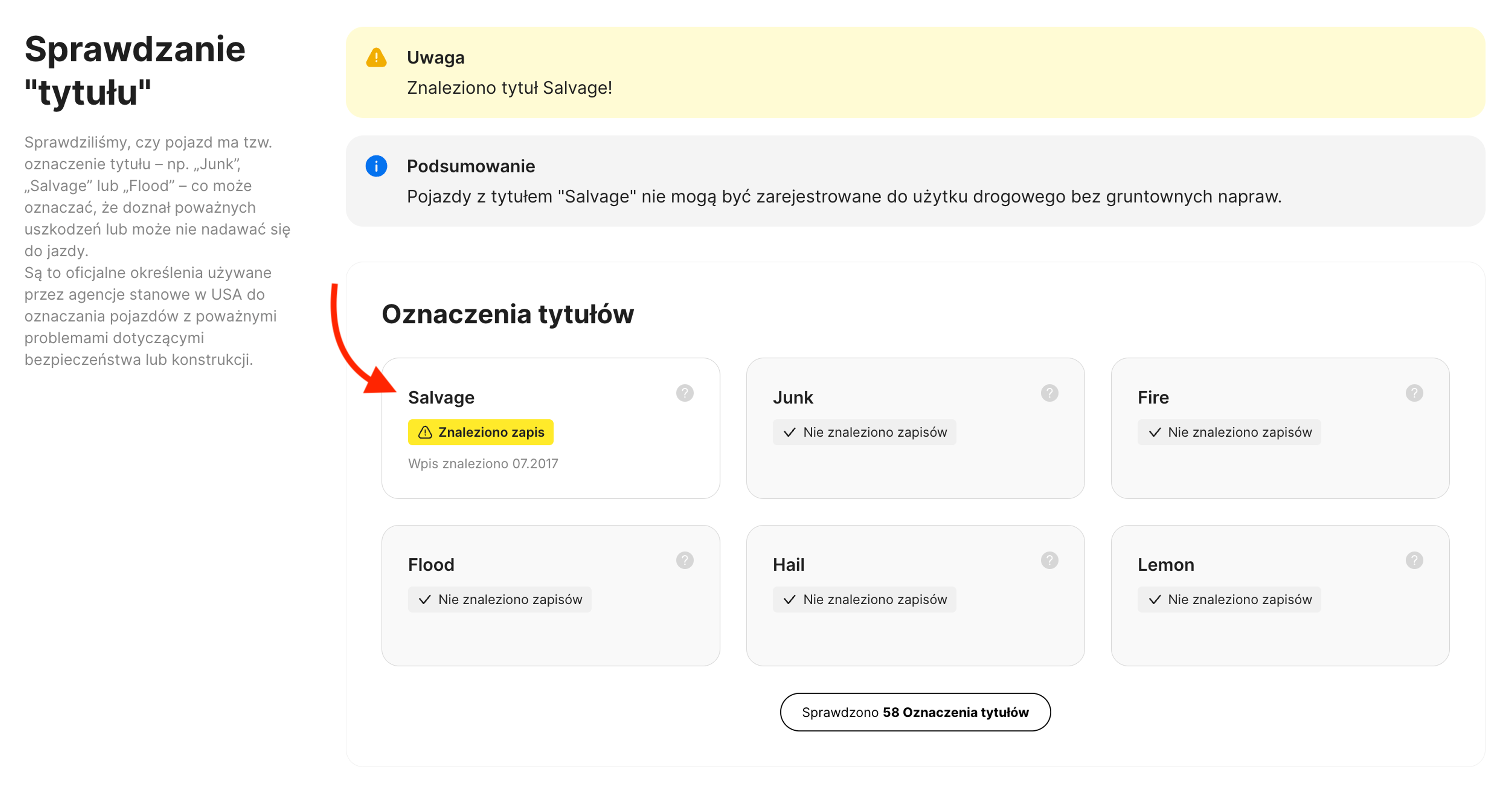 Wpis o szkodzie całkowitej w raporcie carVertical