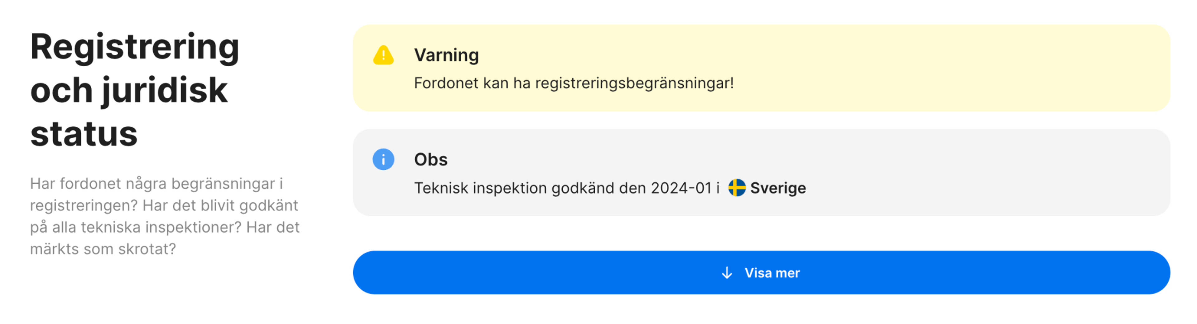 avsnittet registrering och juridisk status i carVertikal rapport