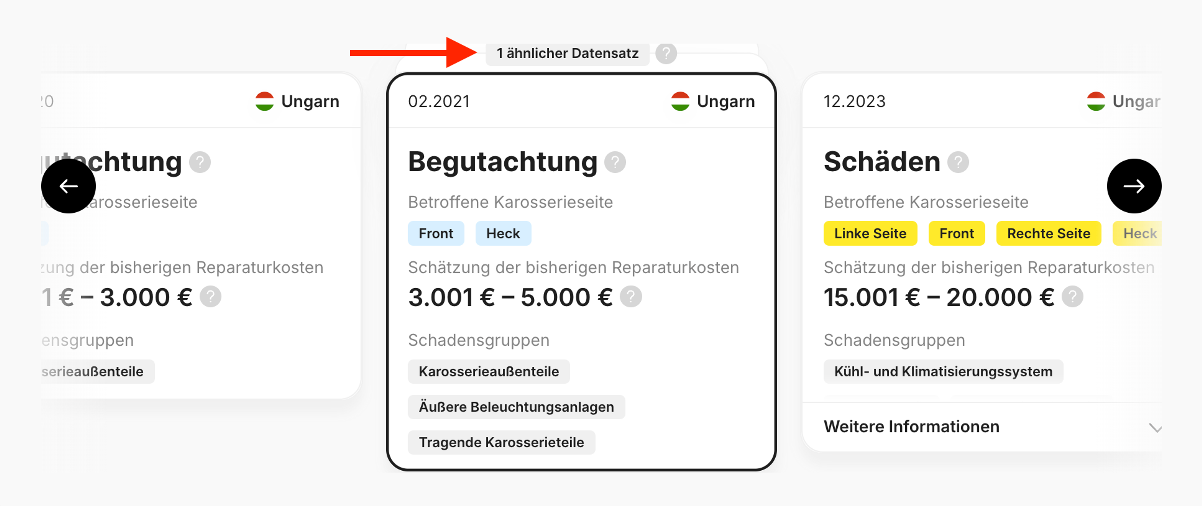 Ähnlicher Datensatz im Abschnitt „Schäden“
