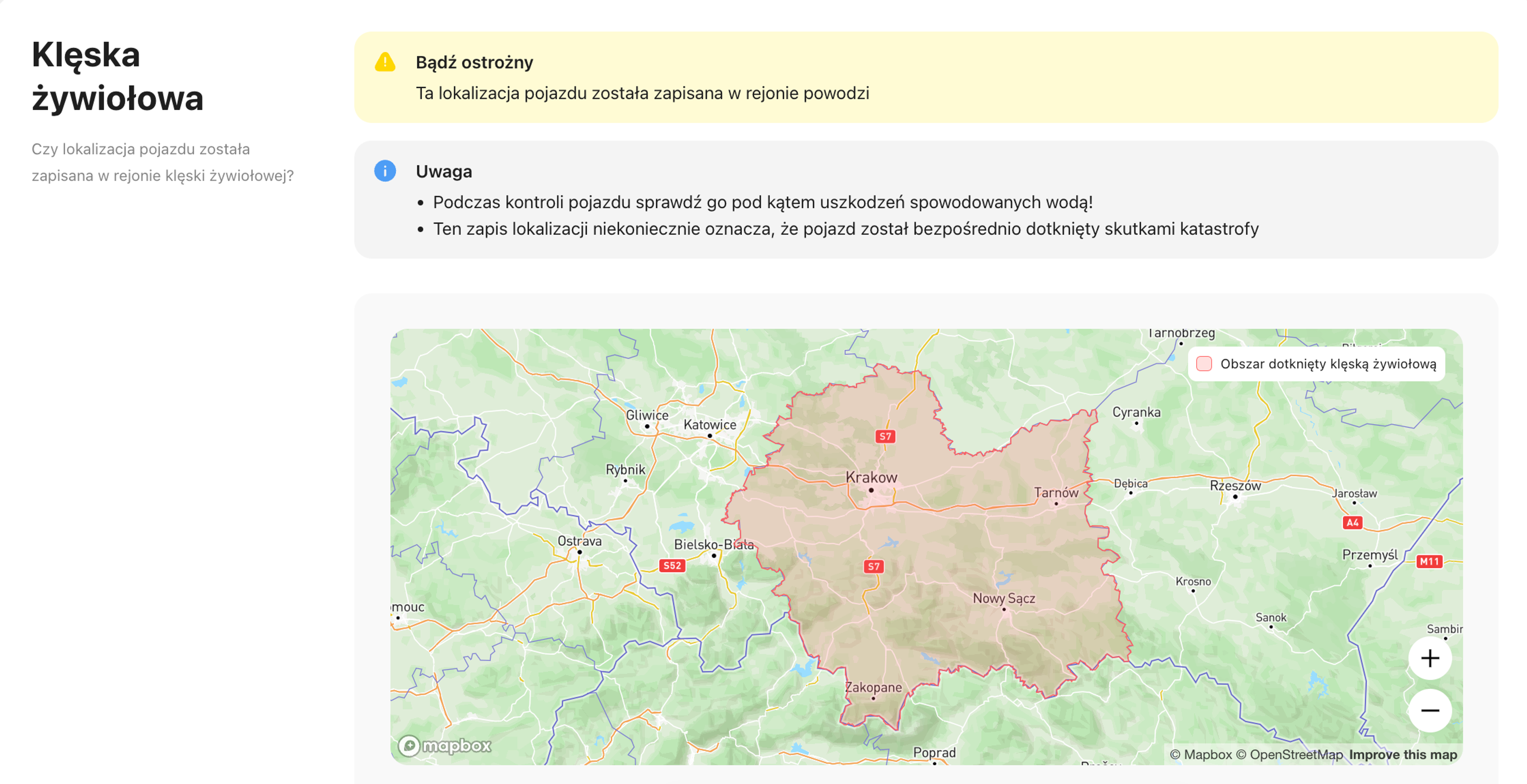 W raporcie historii pojazdu carVertical znaleziono zapis zalania