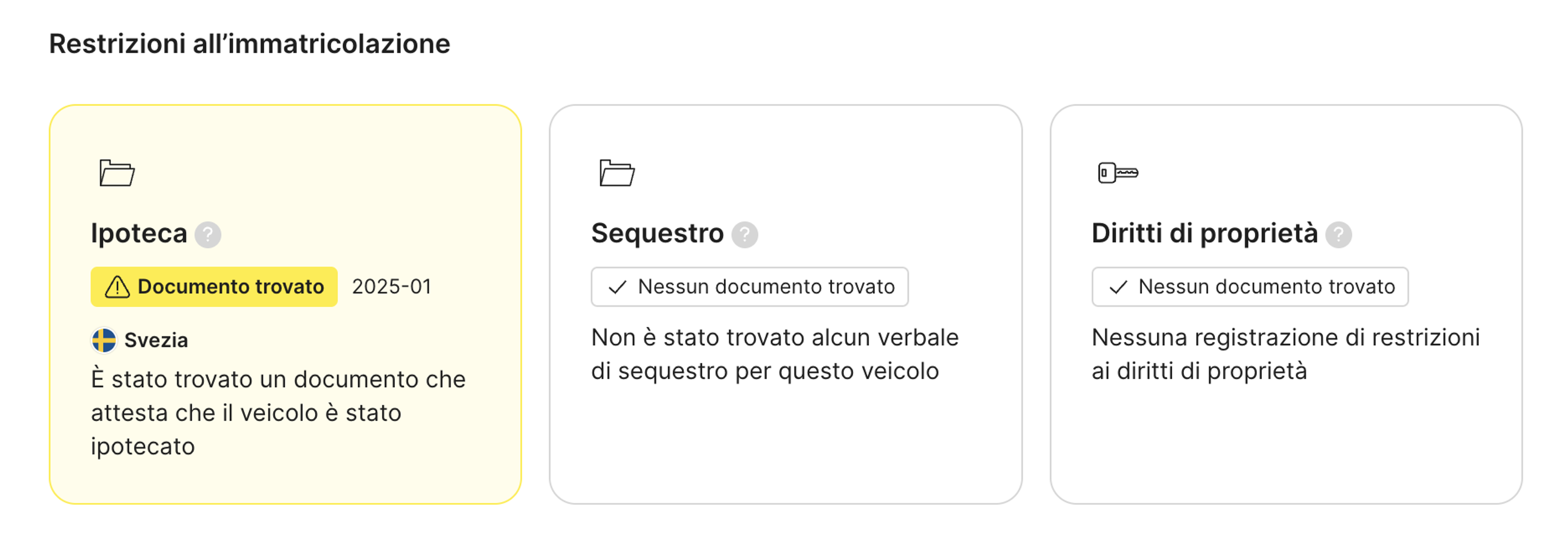 restrizioni di registrazione trovate nel report carVertical