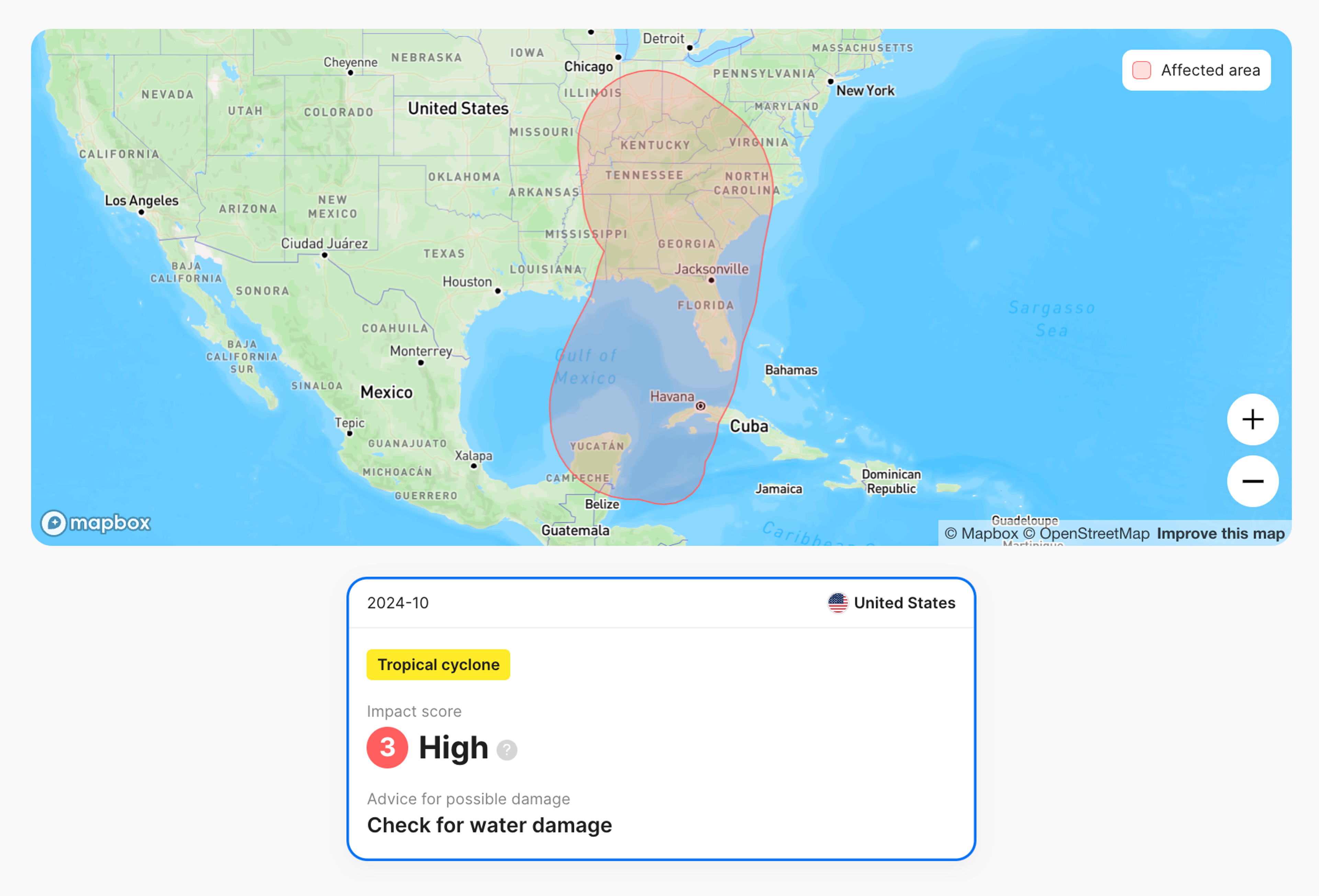 Tropical cyclone record in carVertical vehicle history report