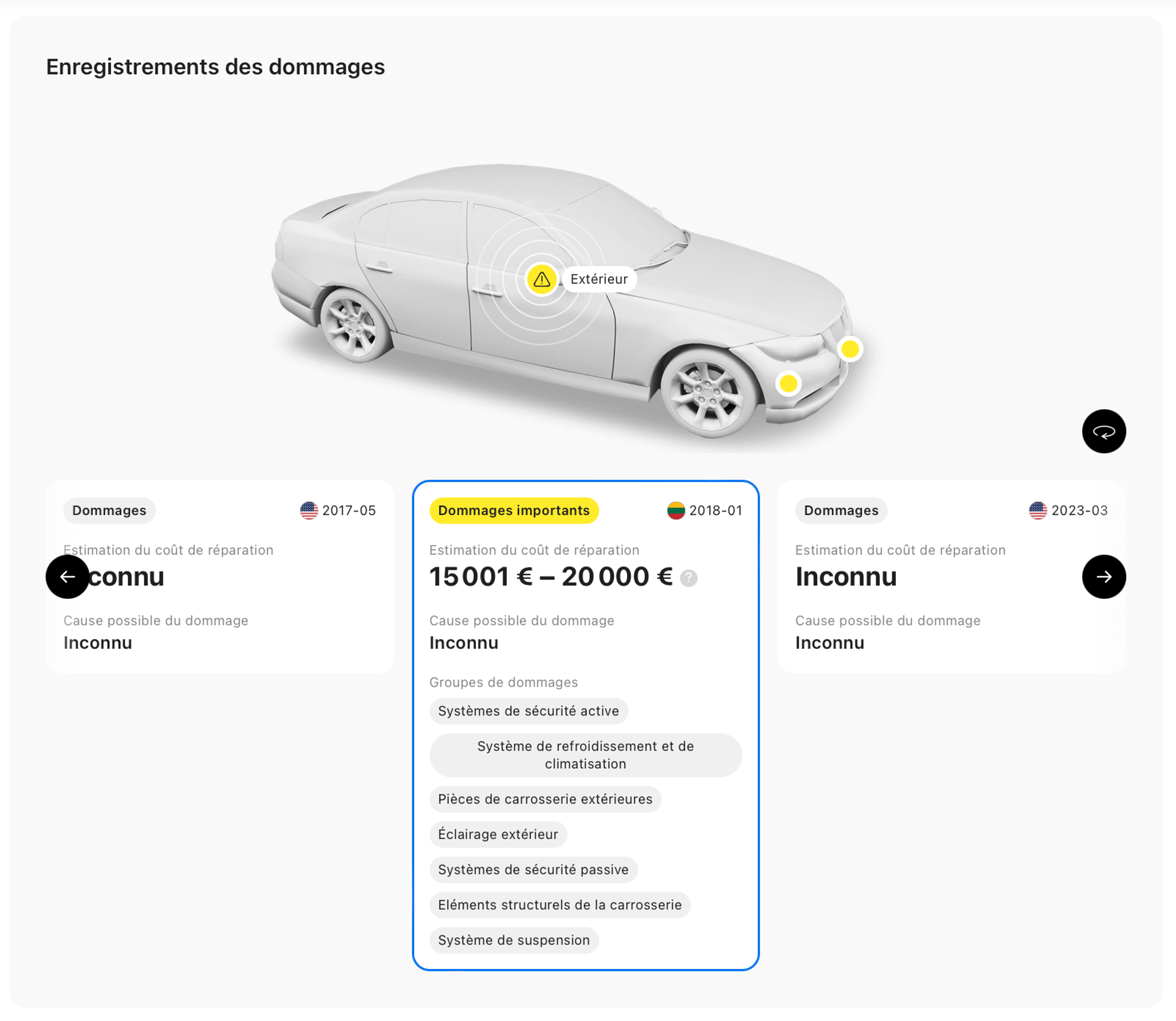 rapport de dommages graves, rapport d'historique du véhicule