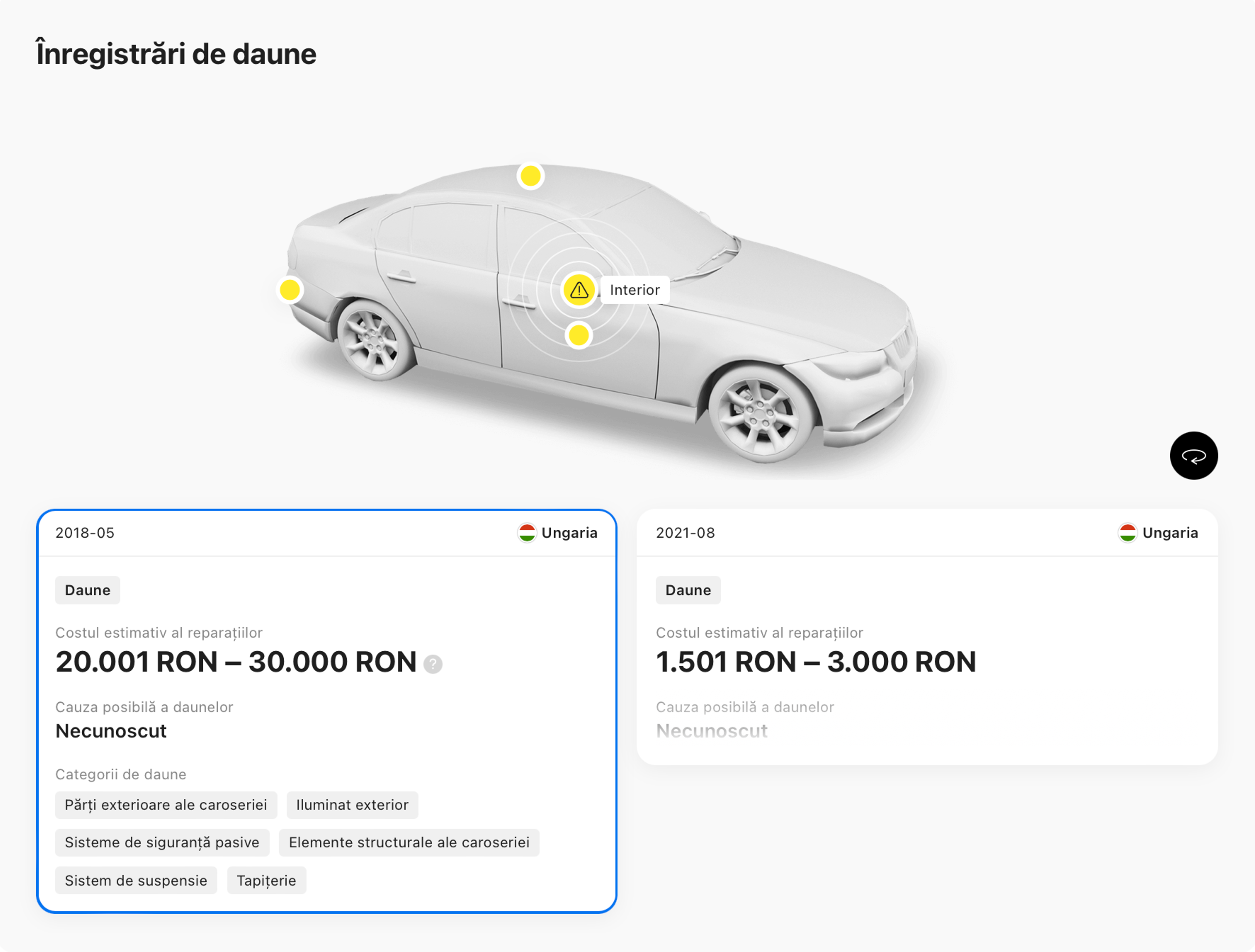 raport istoric vehicul, înregistrări de daune, daune grave, raport privind daunele accidentelor auto