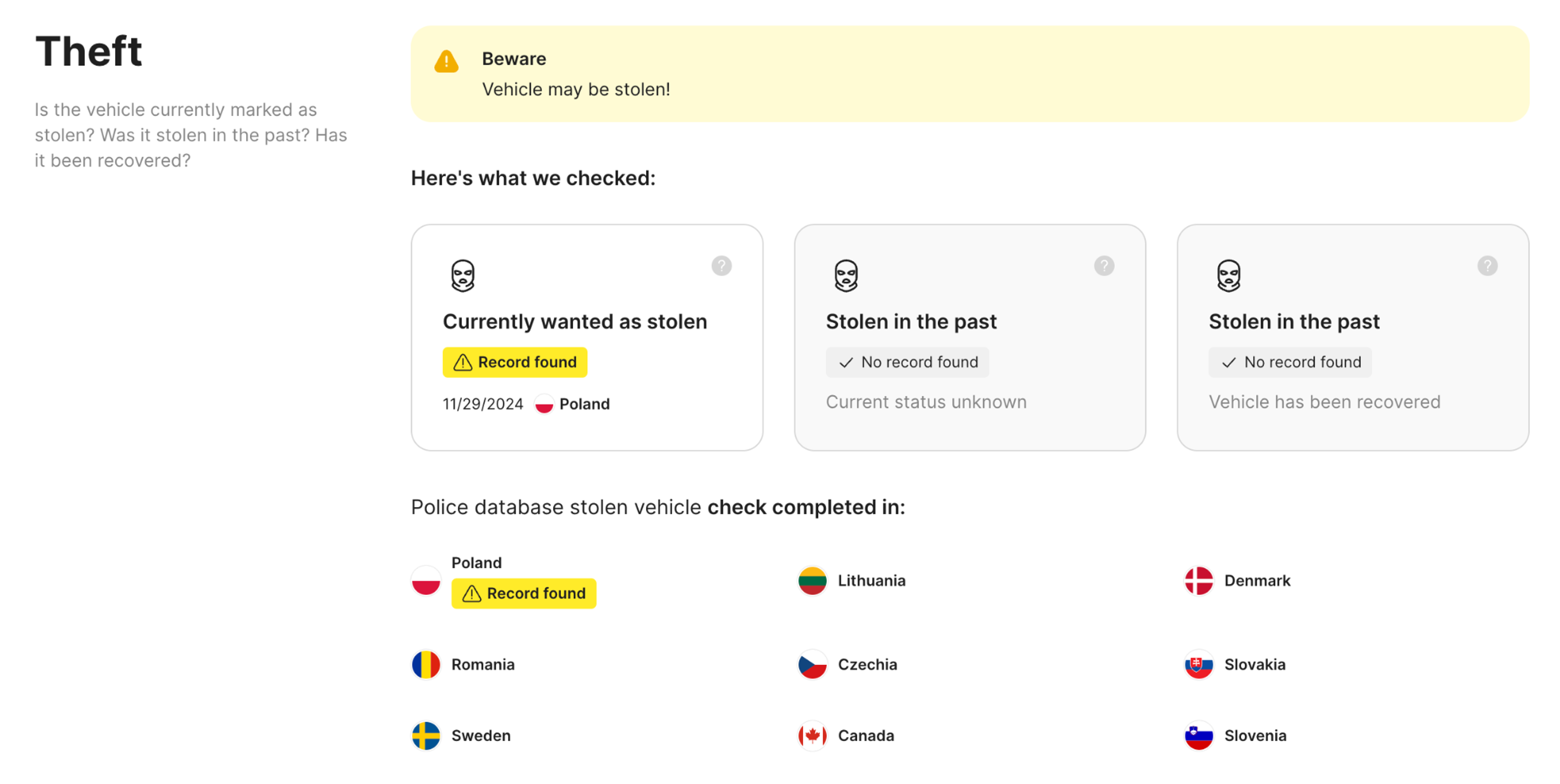 theft records in carVertical report
