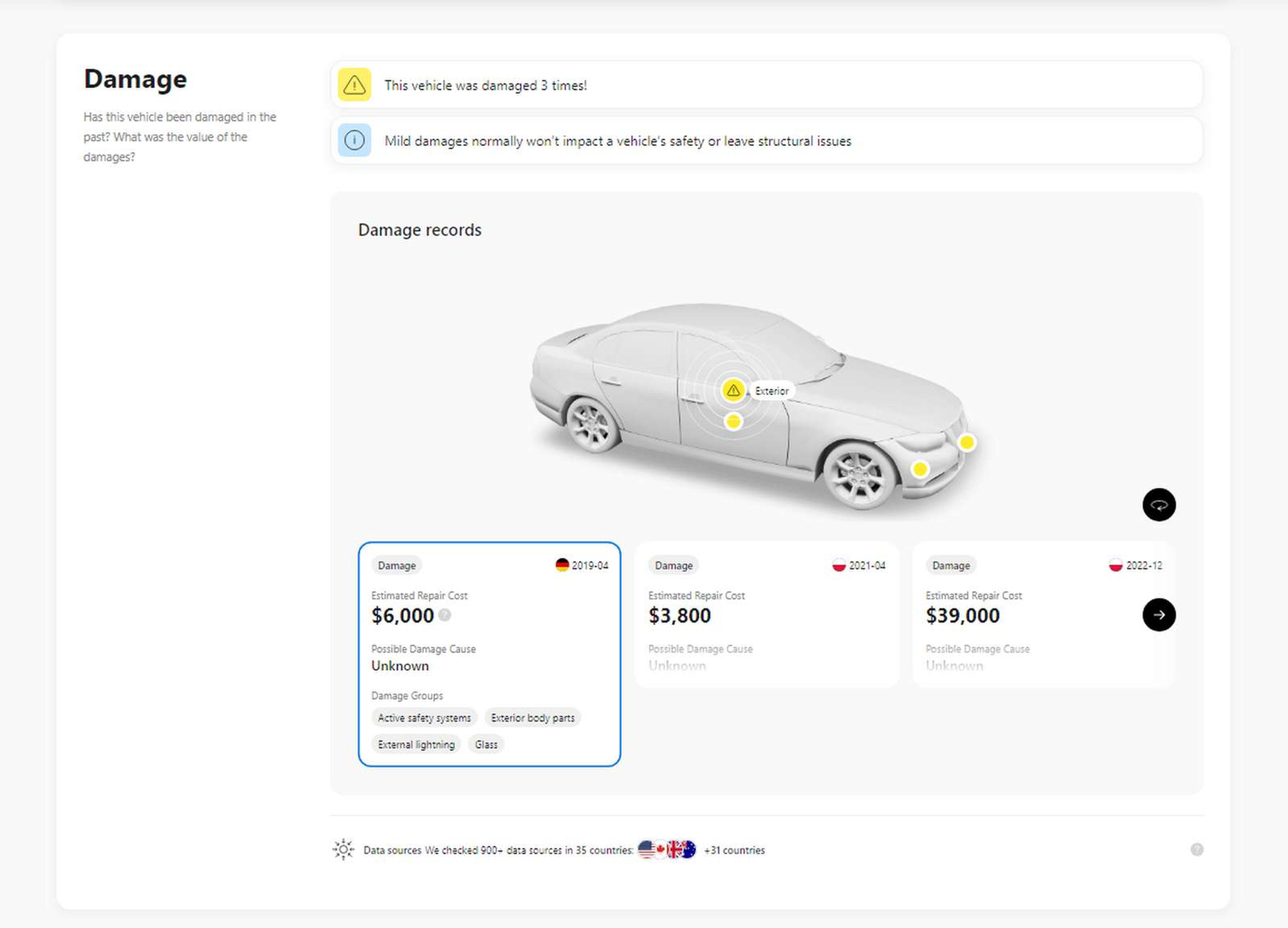 Damage timeline in carVertical report