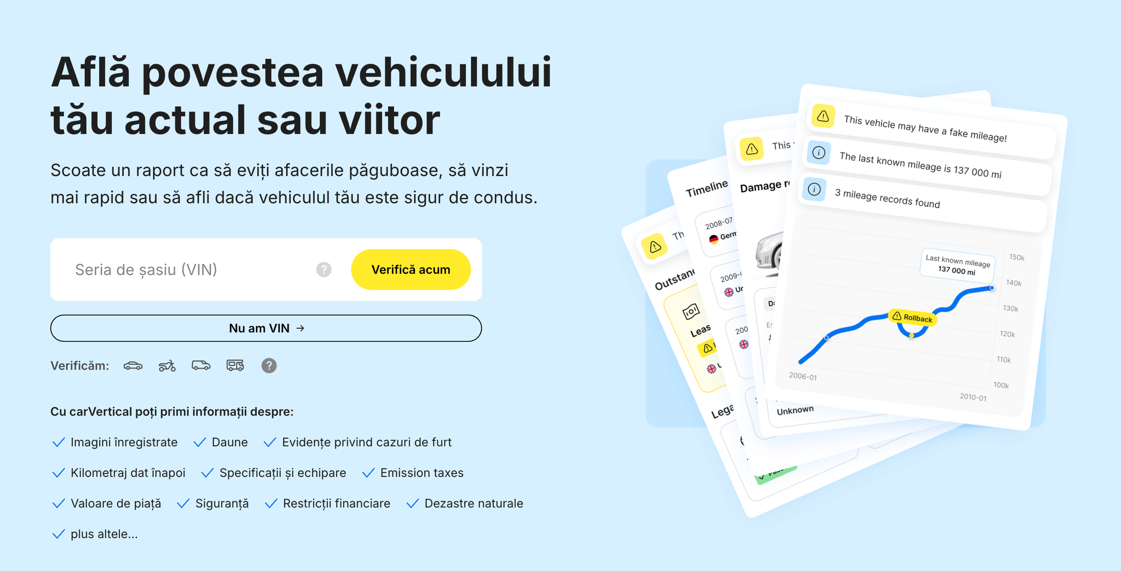 carVertical pagina decodorului VIN