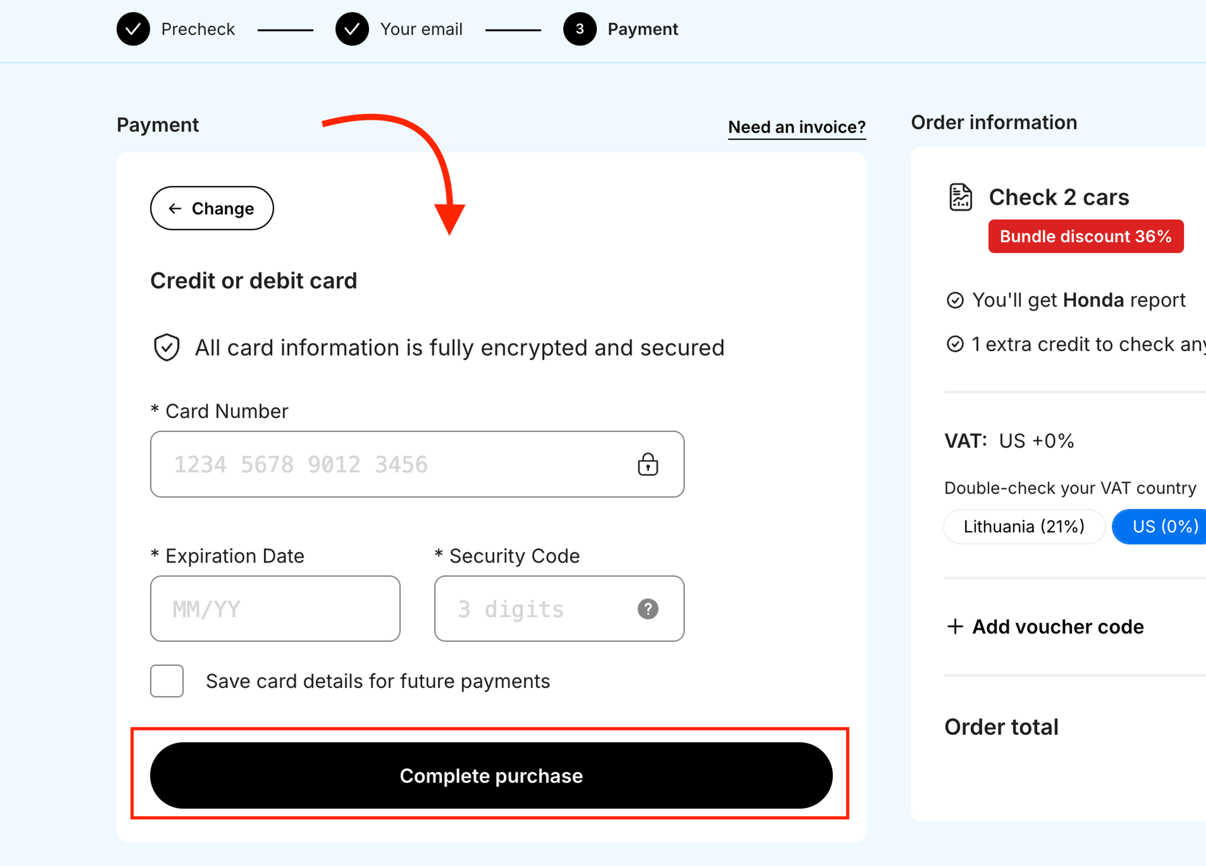 payment in carVertical
