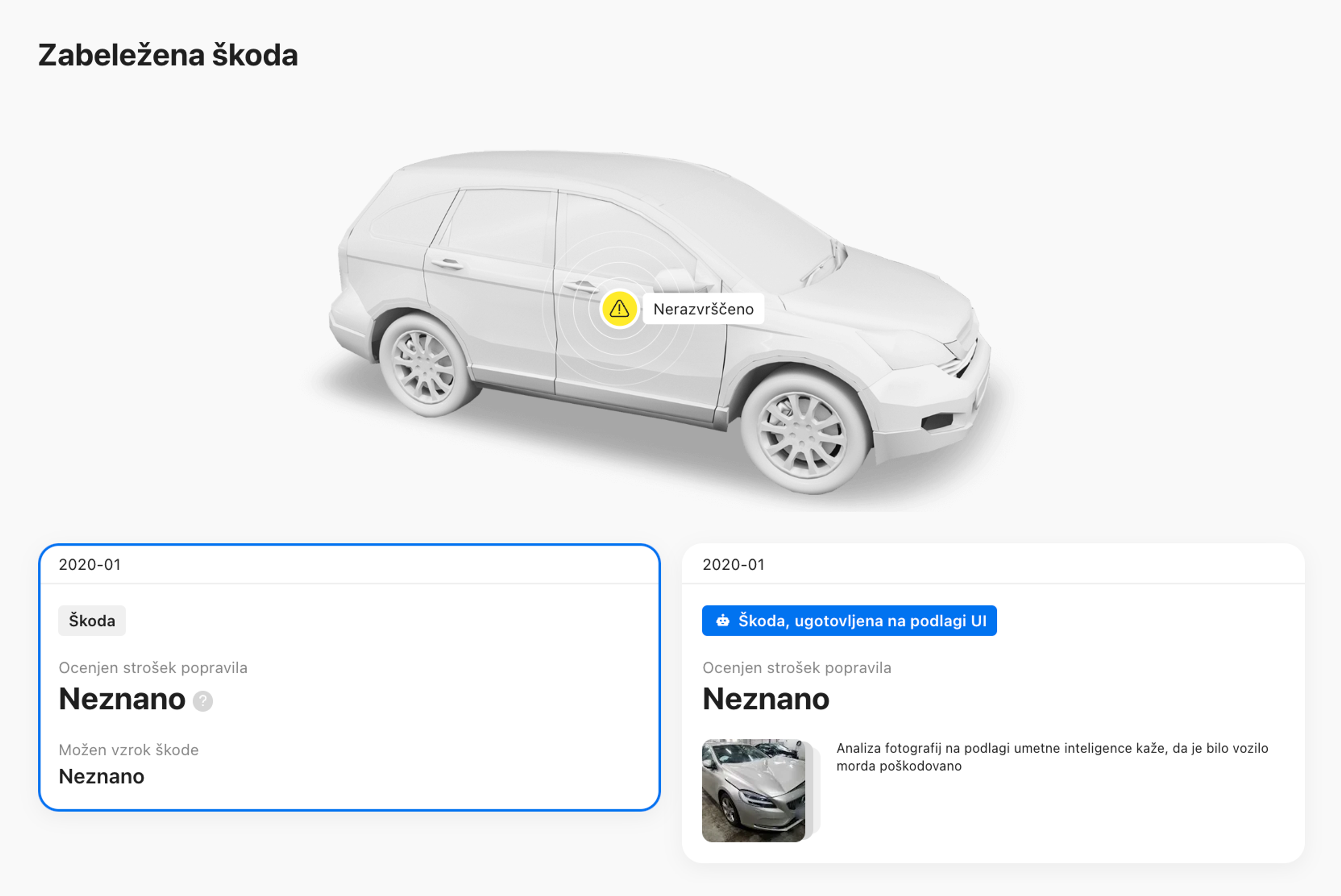 AI je zaznal škodo na fotografijah vozil
