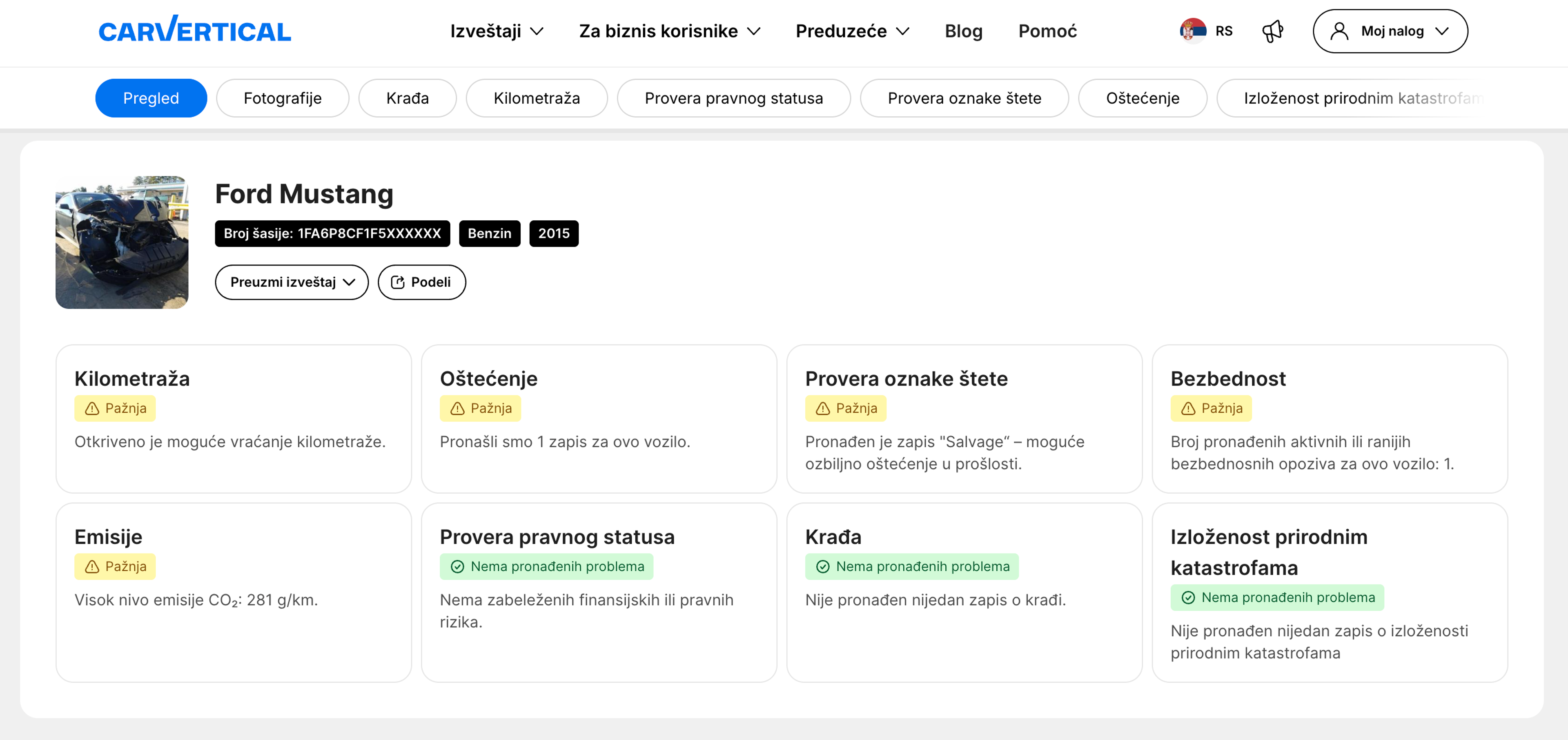 Izveštaj za Ford Mustang – carVertical