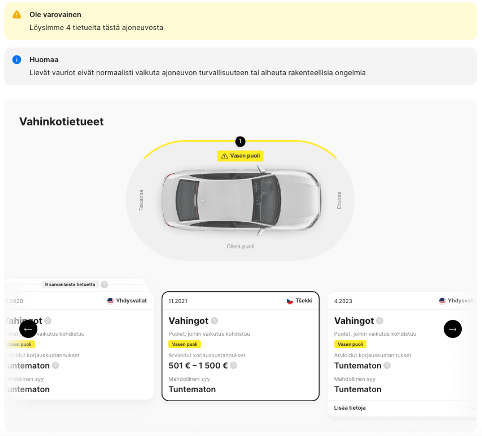 Vahinkotiedot auttavat arvioimaan auton kuntoa