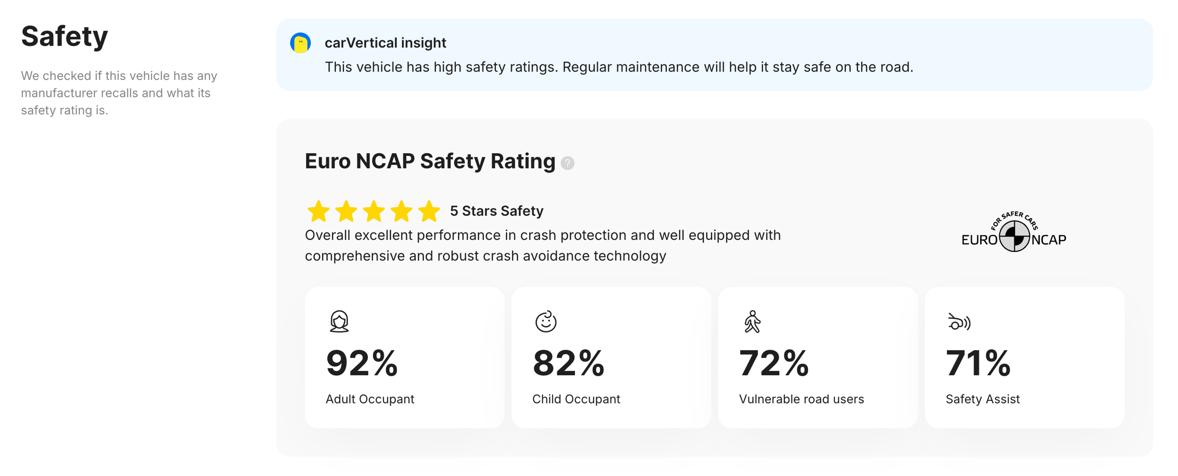 5-star rating of a car in the carVertical report