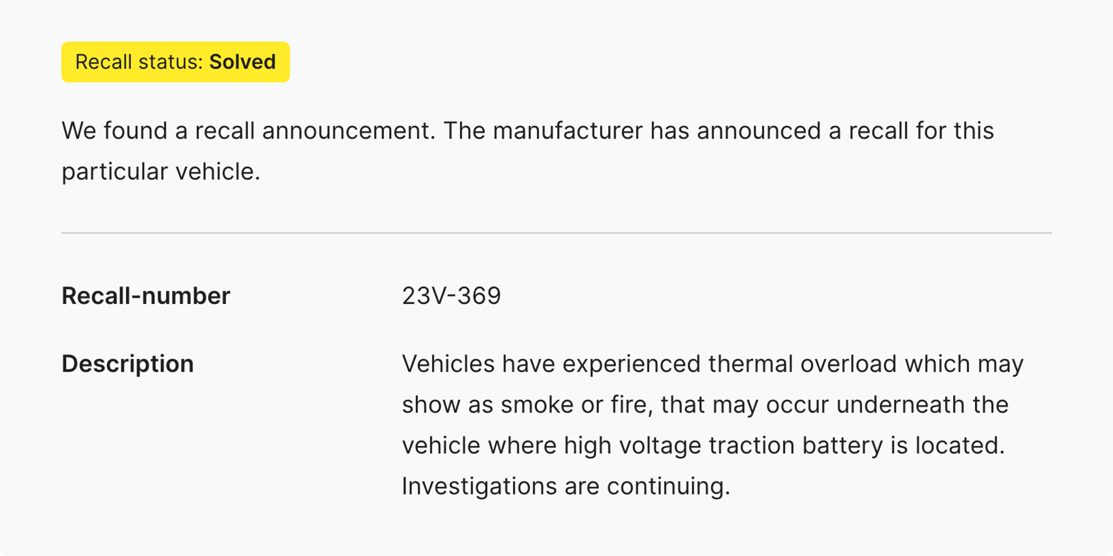 Comprehensive car recall description