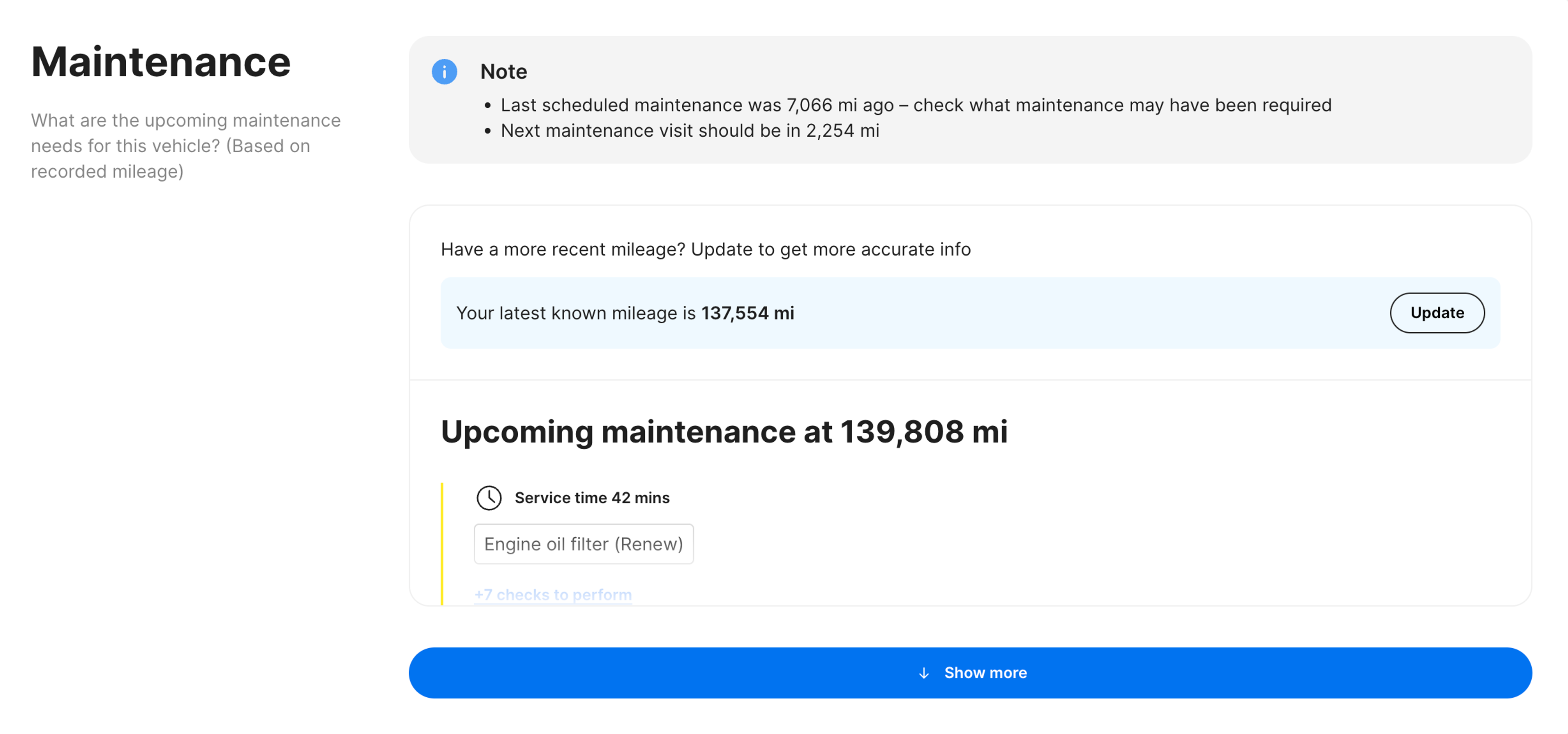 Maintenance section in carVertical report