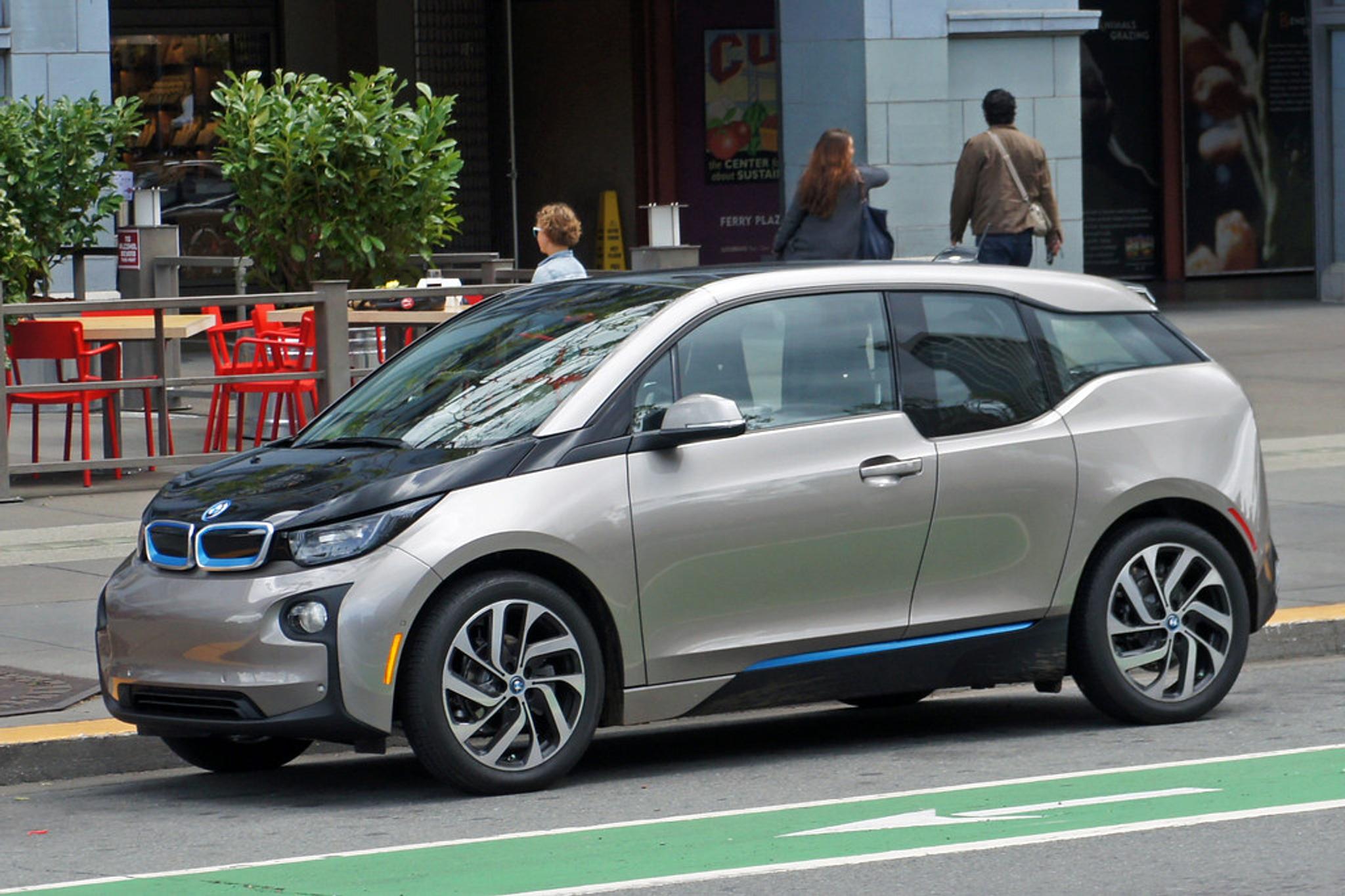 Brown BMW i3 parked in on the street