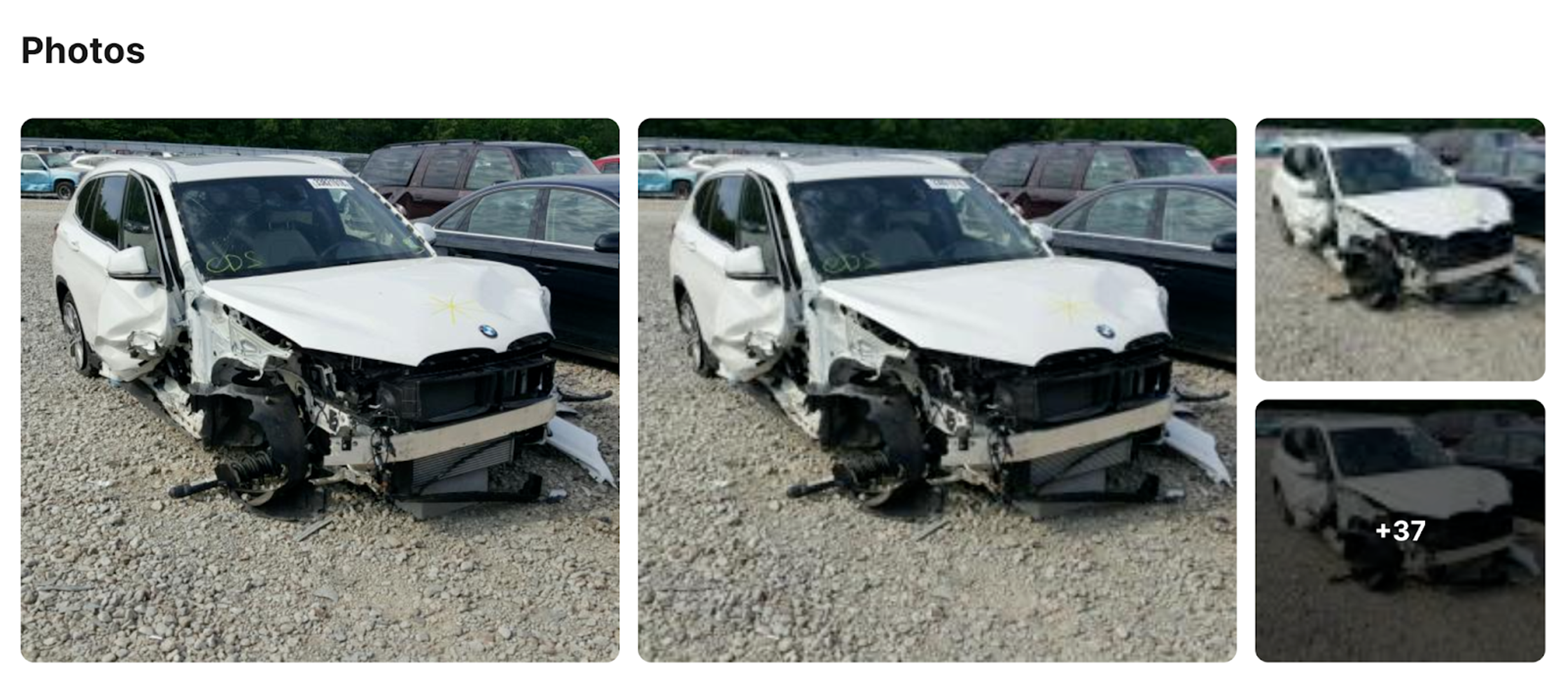 BMW car after an accident with front damage in a parking lot 