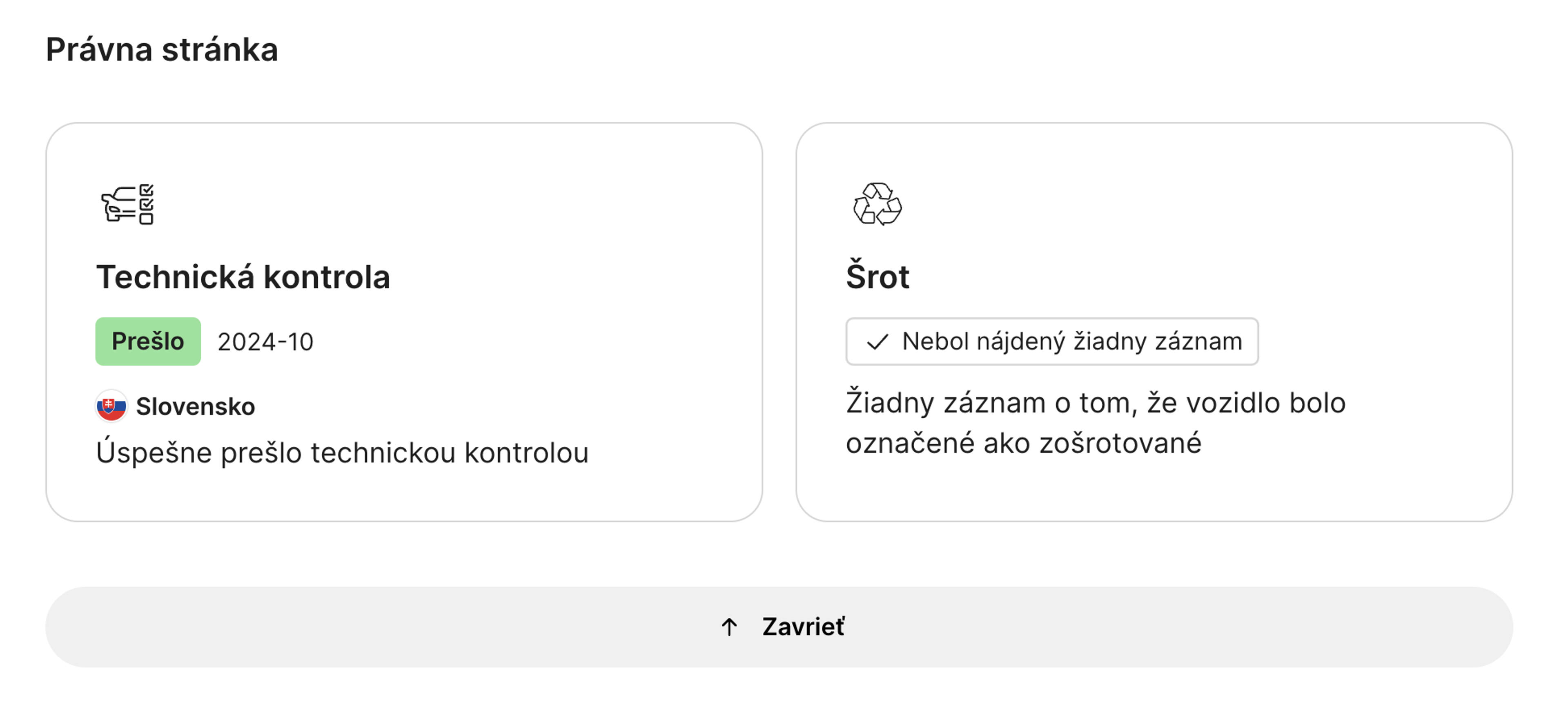 právne záznamy nájdené v správe carVertical