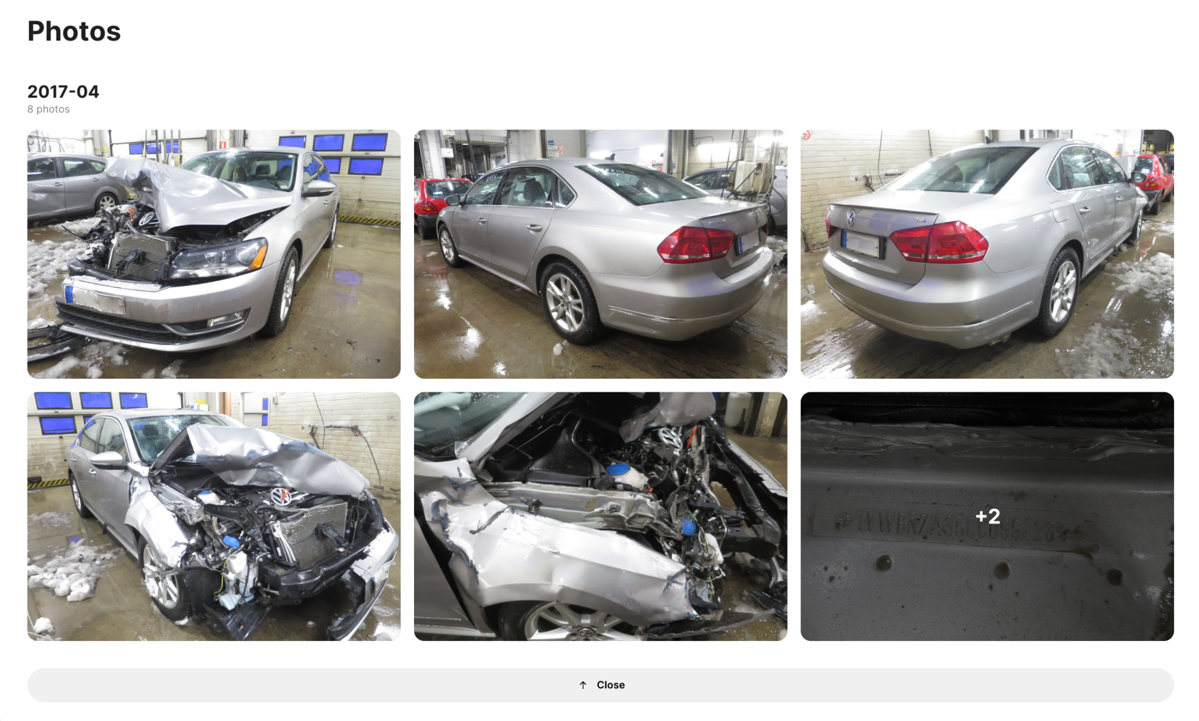 damaged car in carVertical report