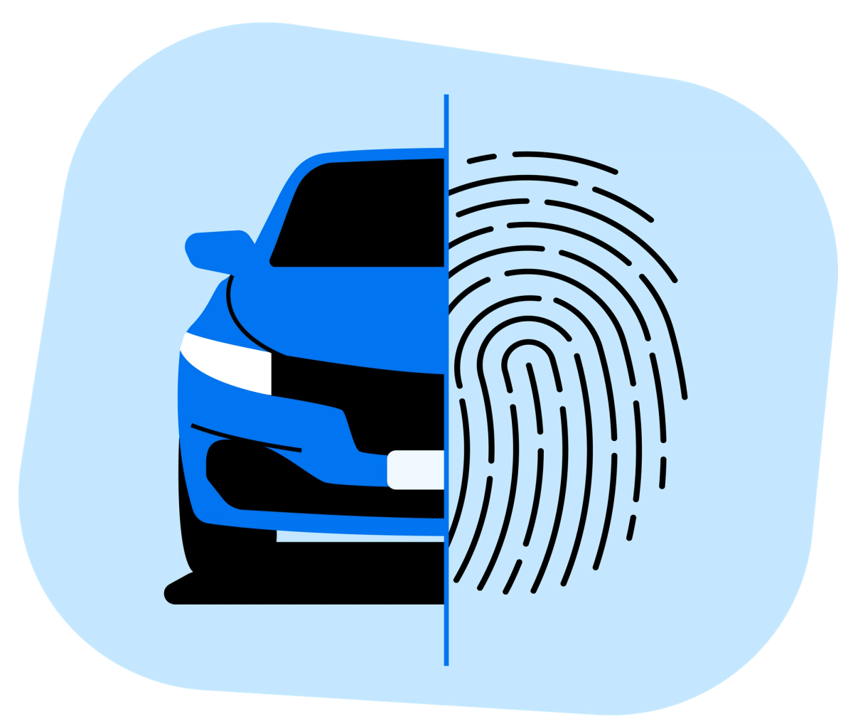 Fahrzeug und Fingerabdruck als Symbol für die eindeutige Identifikation eines Autos