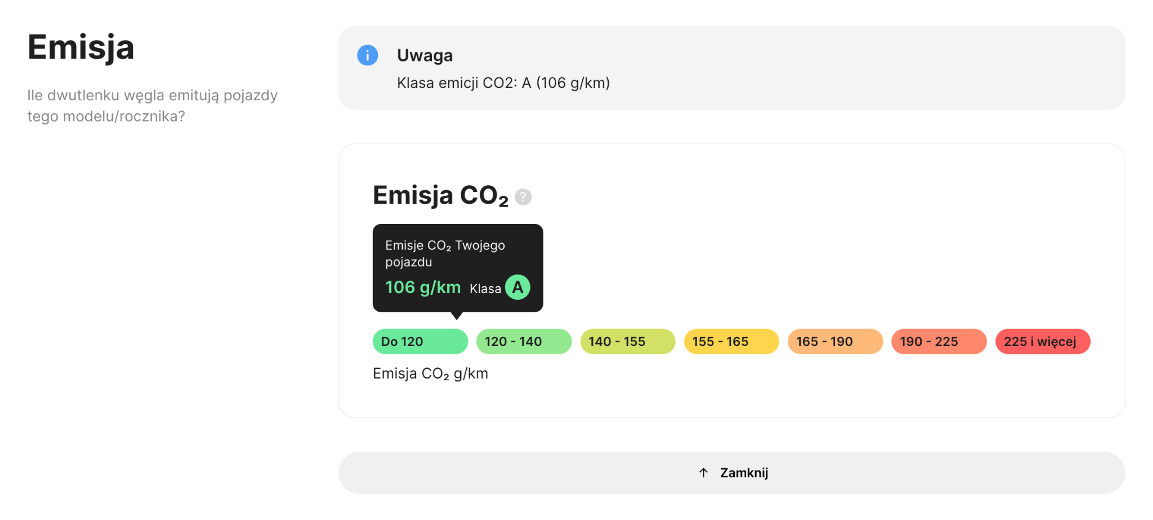 sekcja emisji w raporcie carVertical