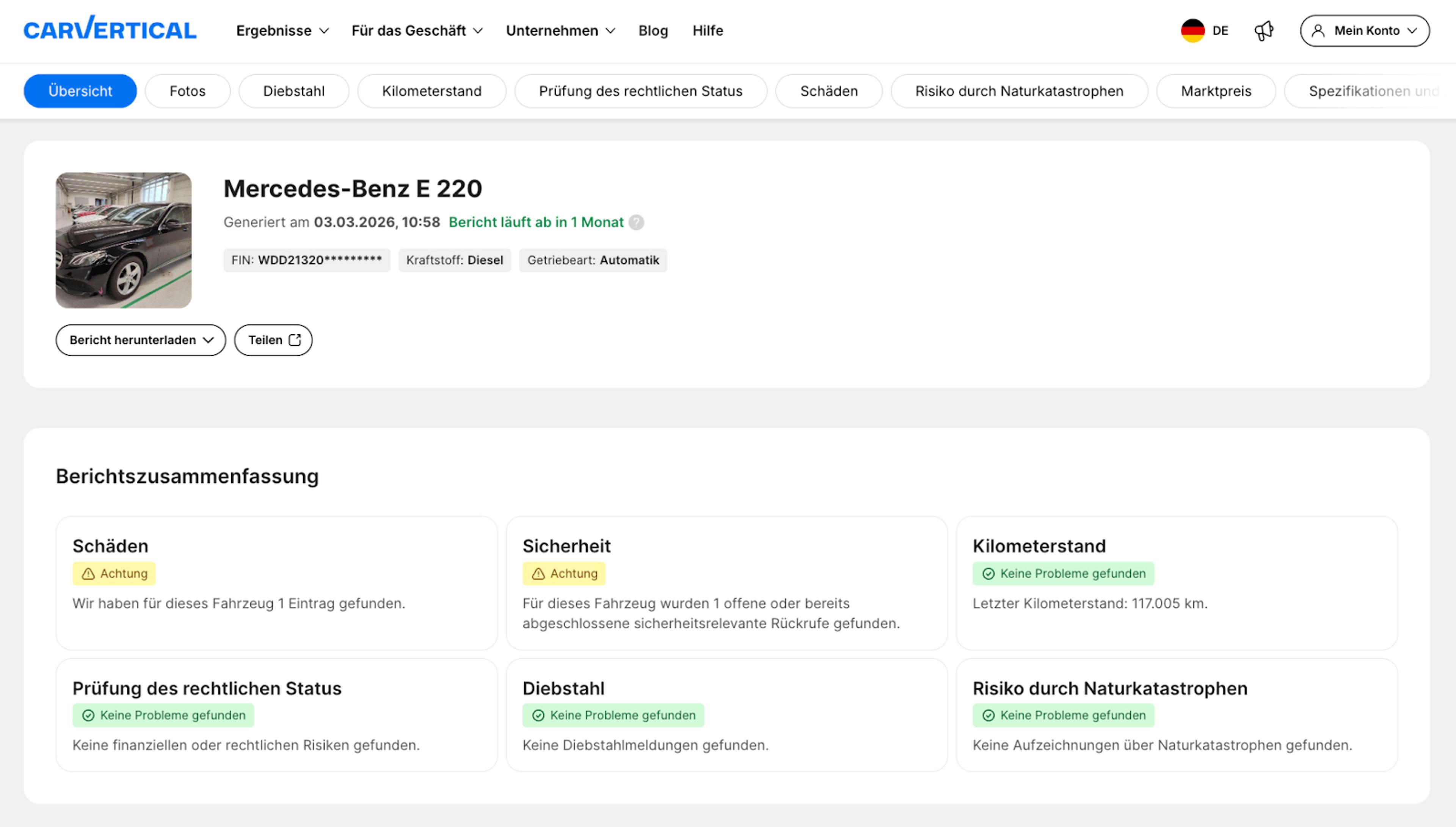 Auszug aus einem Bericht zur Fahrzeughistorie