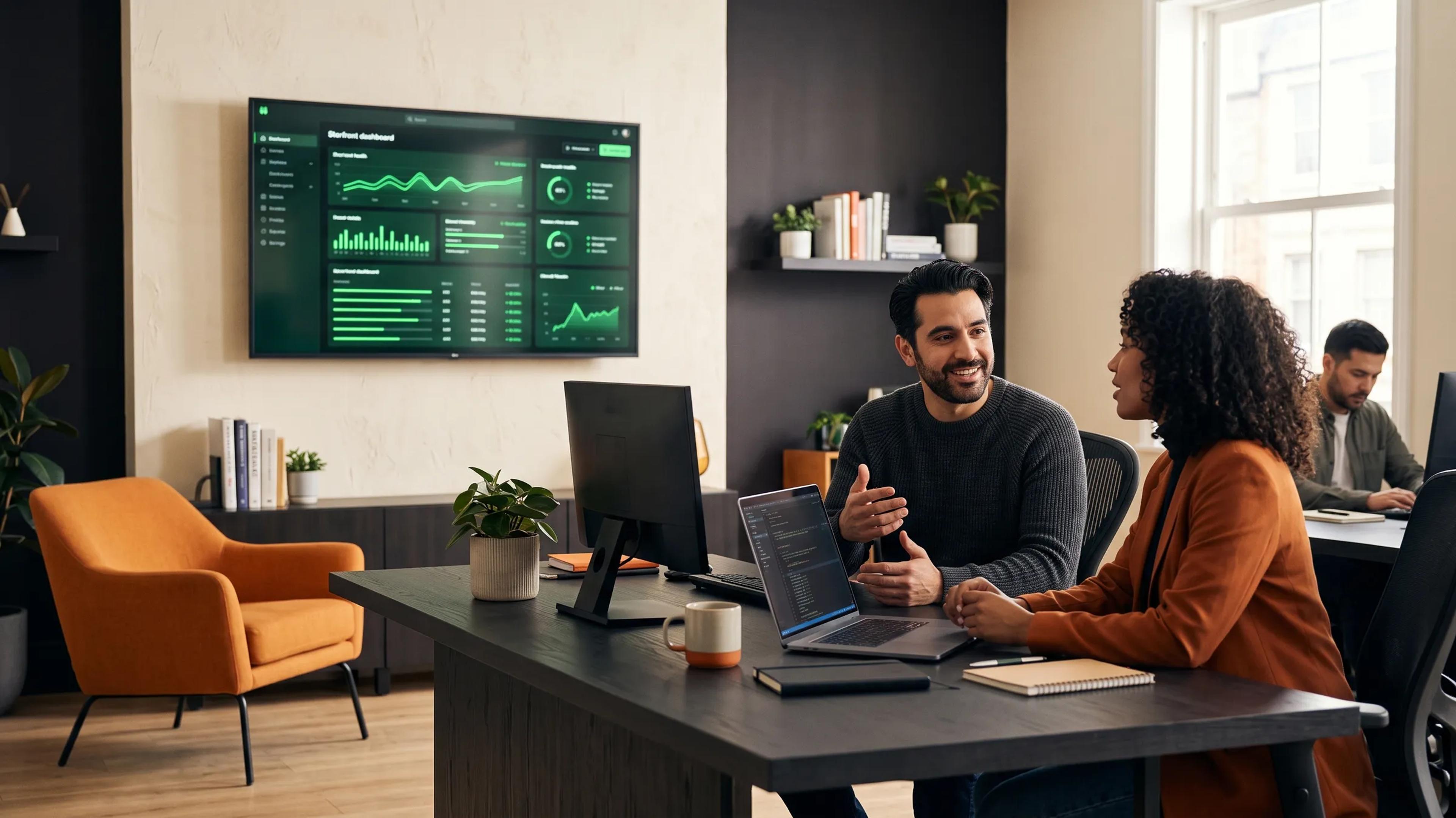 Magento support and maintenance team monitoring store health dashboards