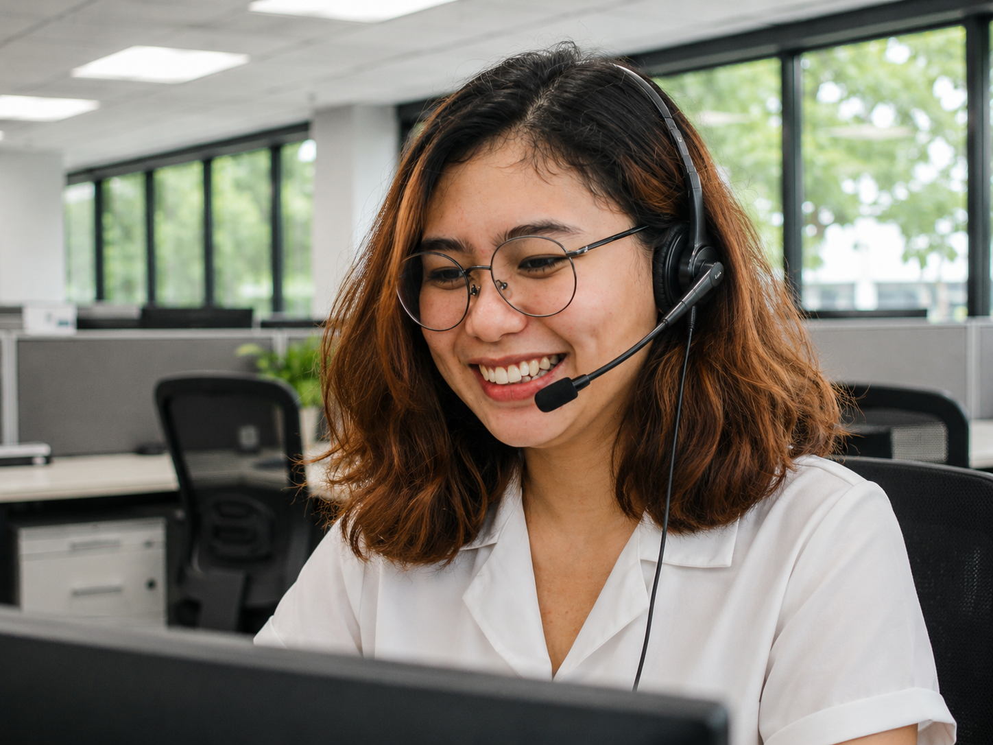 Customer support specialist meeting with a subscriber