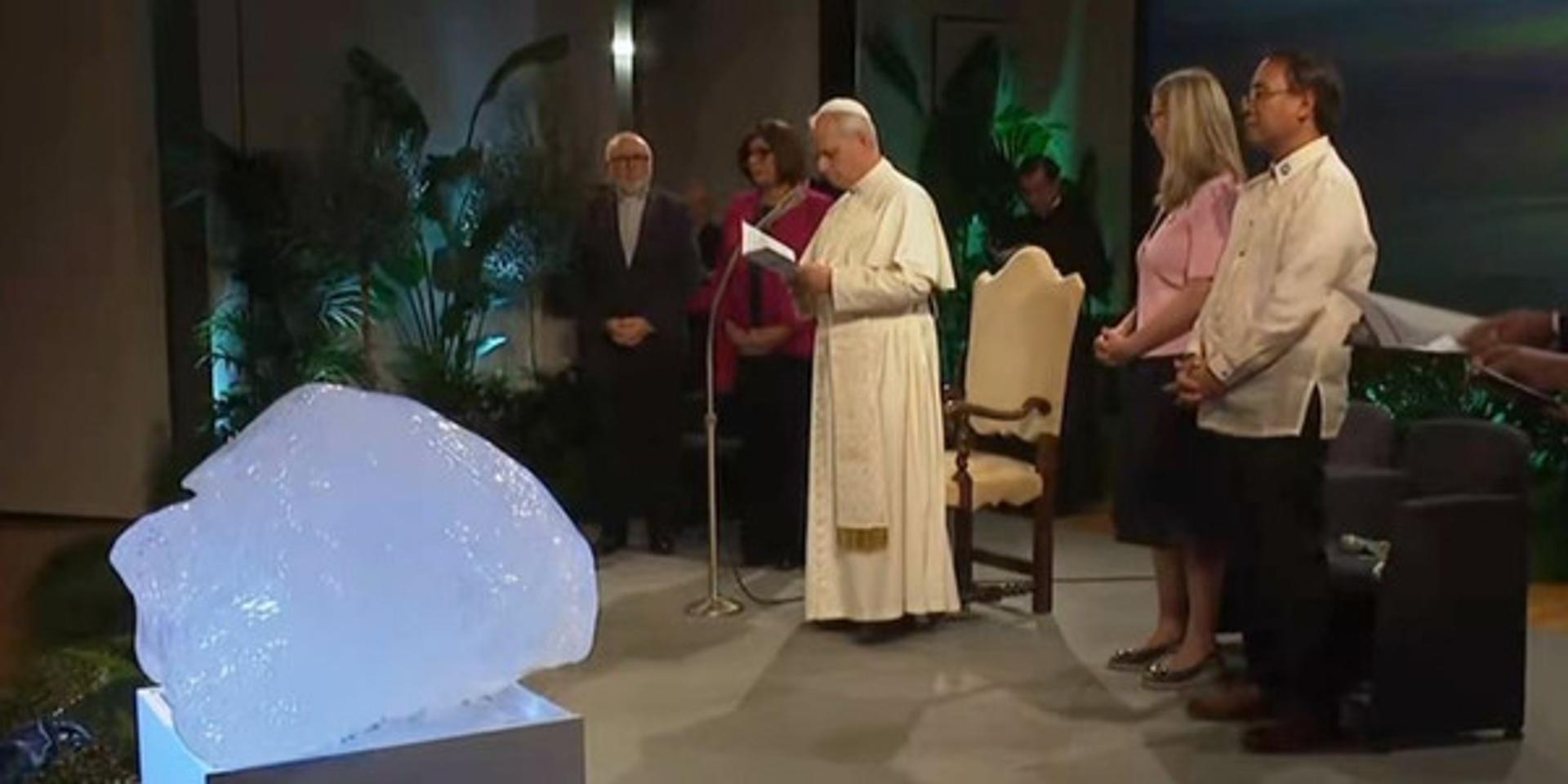 Pope Leo blesses block of ice for 'climate justice'