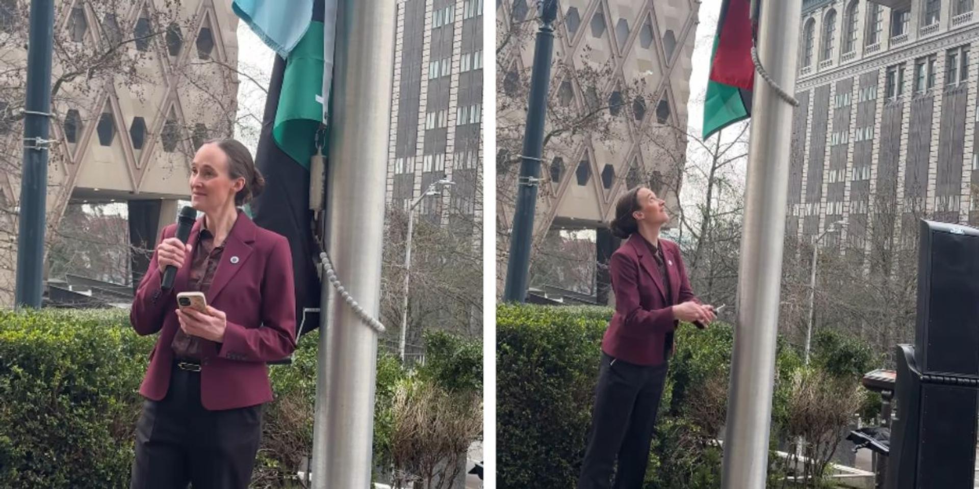 Socialist Seattle Mayor Katie Wilson raises 'Pan-African' flag for Black History Month