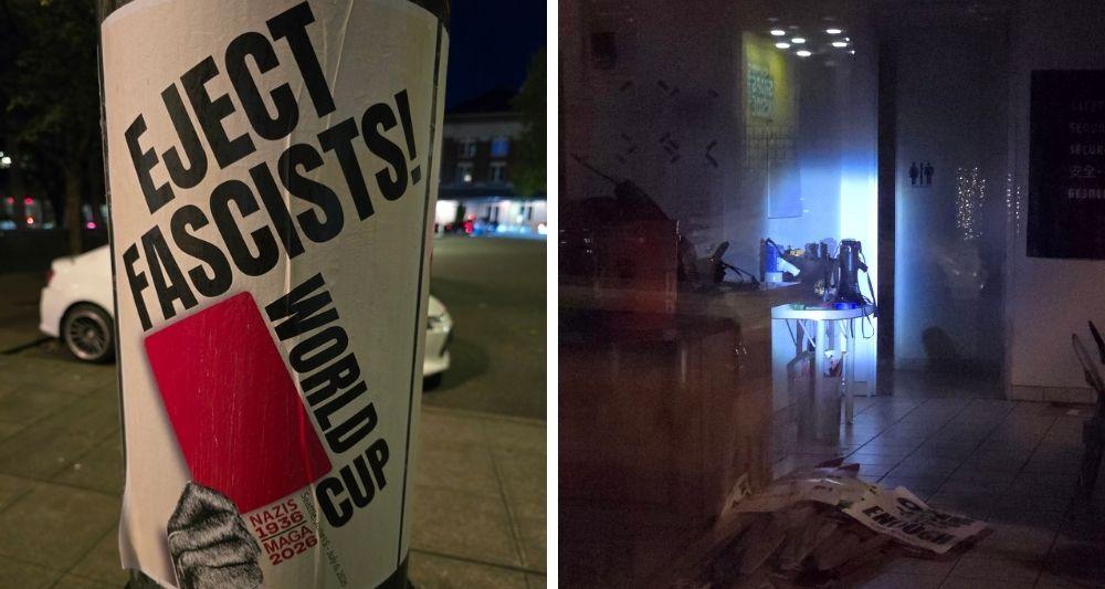 EXCLUSIVE: Leftist groups use storefront to stage protest materials across from Seattle World Cup venue