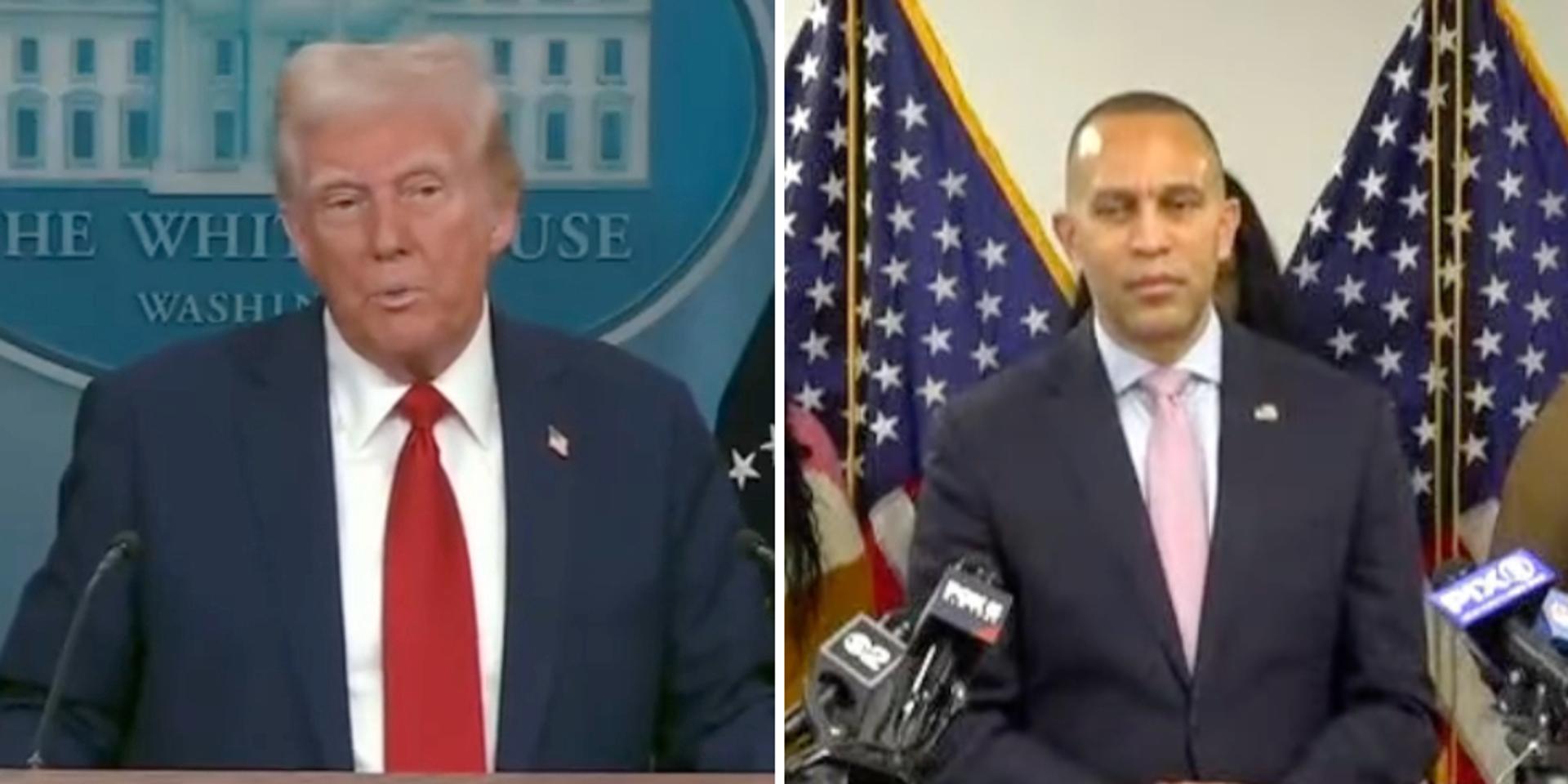 Trump demands Hakeem Jeffries be charged with inciting violence over 'maximum warfare' comment