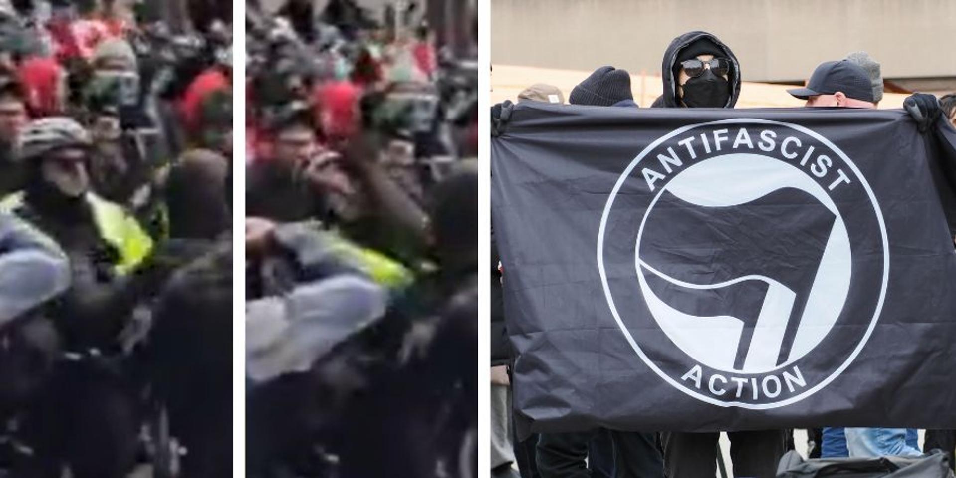 Militant punches cop as Antifa, leftist agitators counter Canada First rally in Toronto