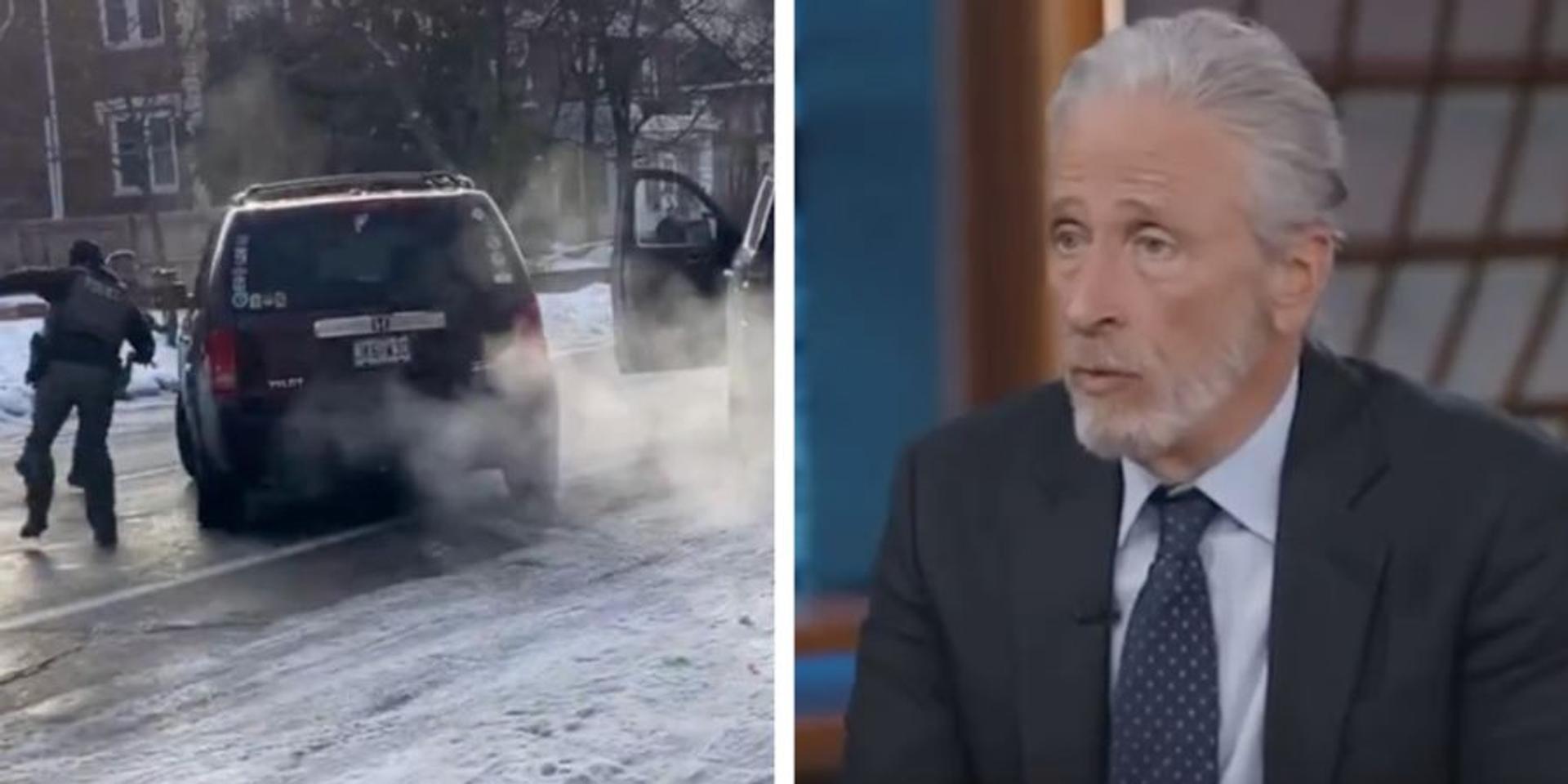 Jon Stewart says an activist driving car at officer is 'small act of defiance'