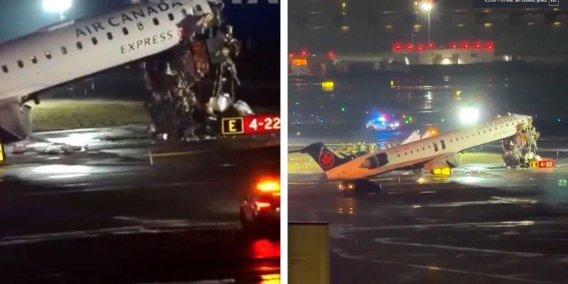 Flight attendant survives after being EJECTED from plane during Air Canada crash at LaGuardia