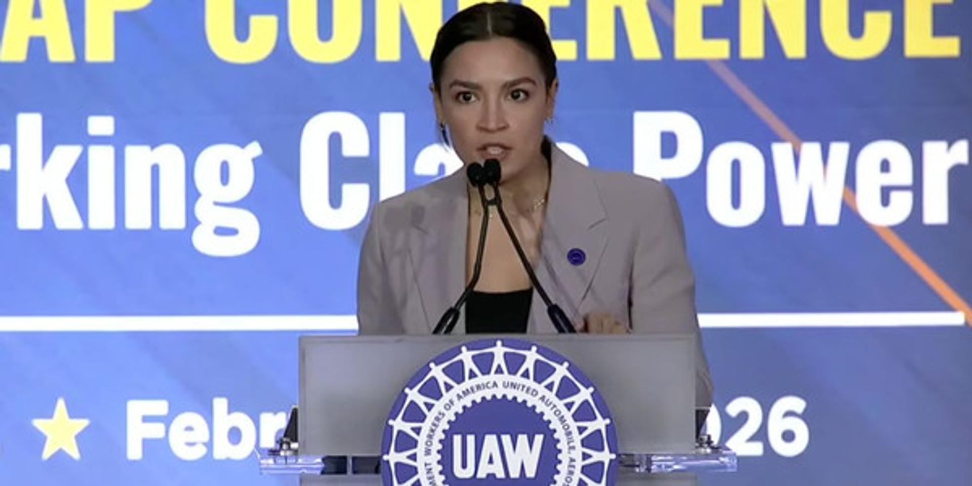 AOC claims American flag represents labor activists who 'spilled blood' at UAW conference